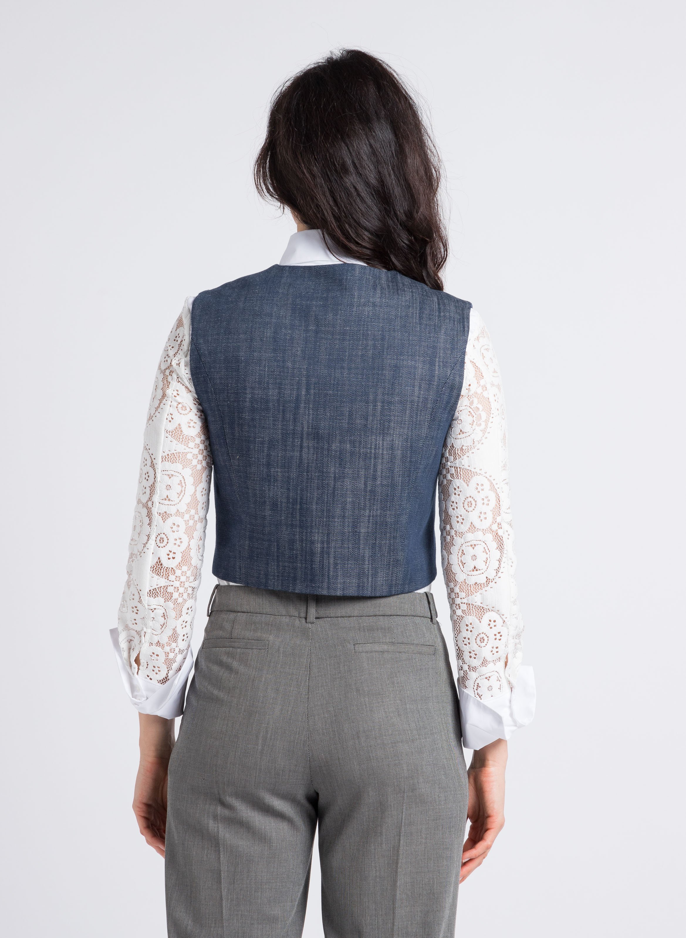 Gilet court en denim col V en coton IMPERIAL Bleu