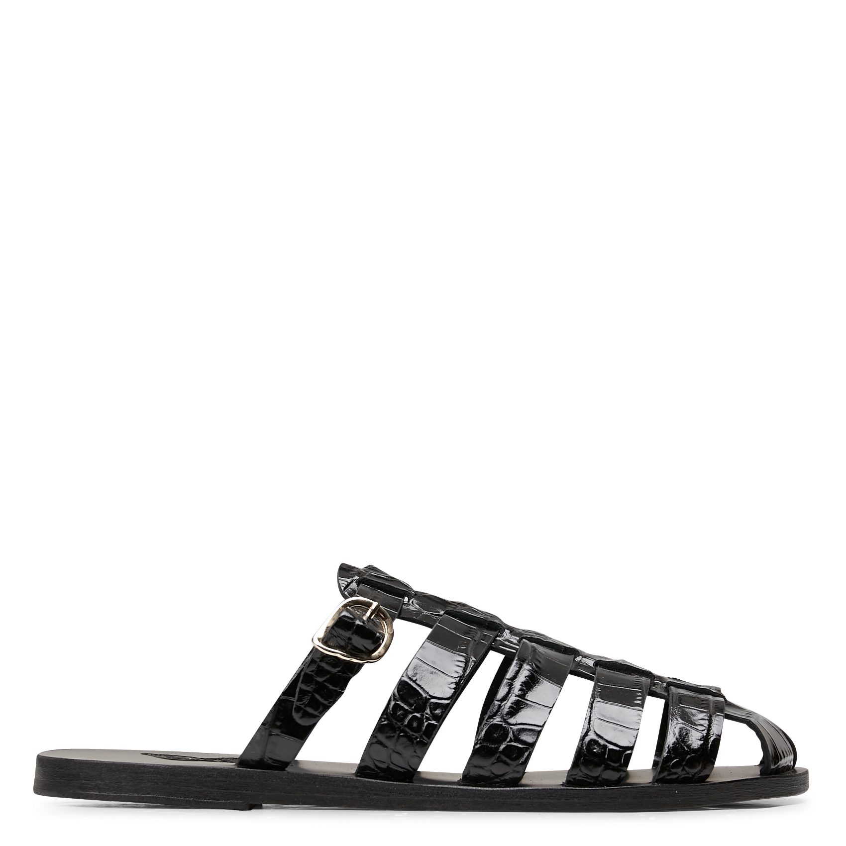 Sandales plates en cuir embossé croco ANCIENT GREEK SANDALS Noir