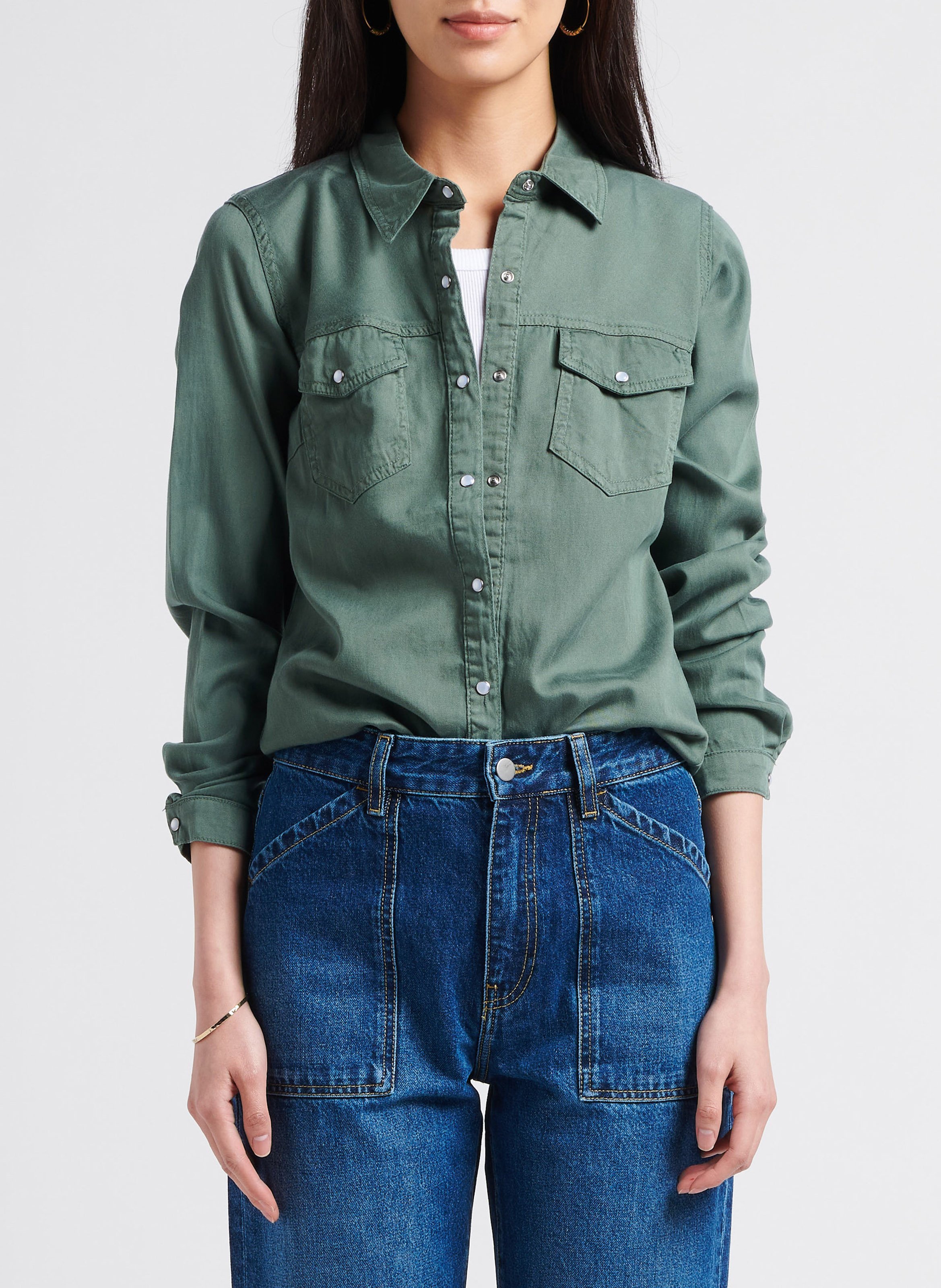 Buttoned denim shirt with classic collar VILA Green