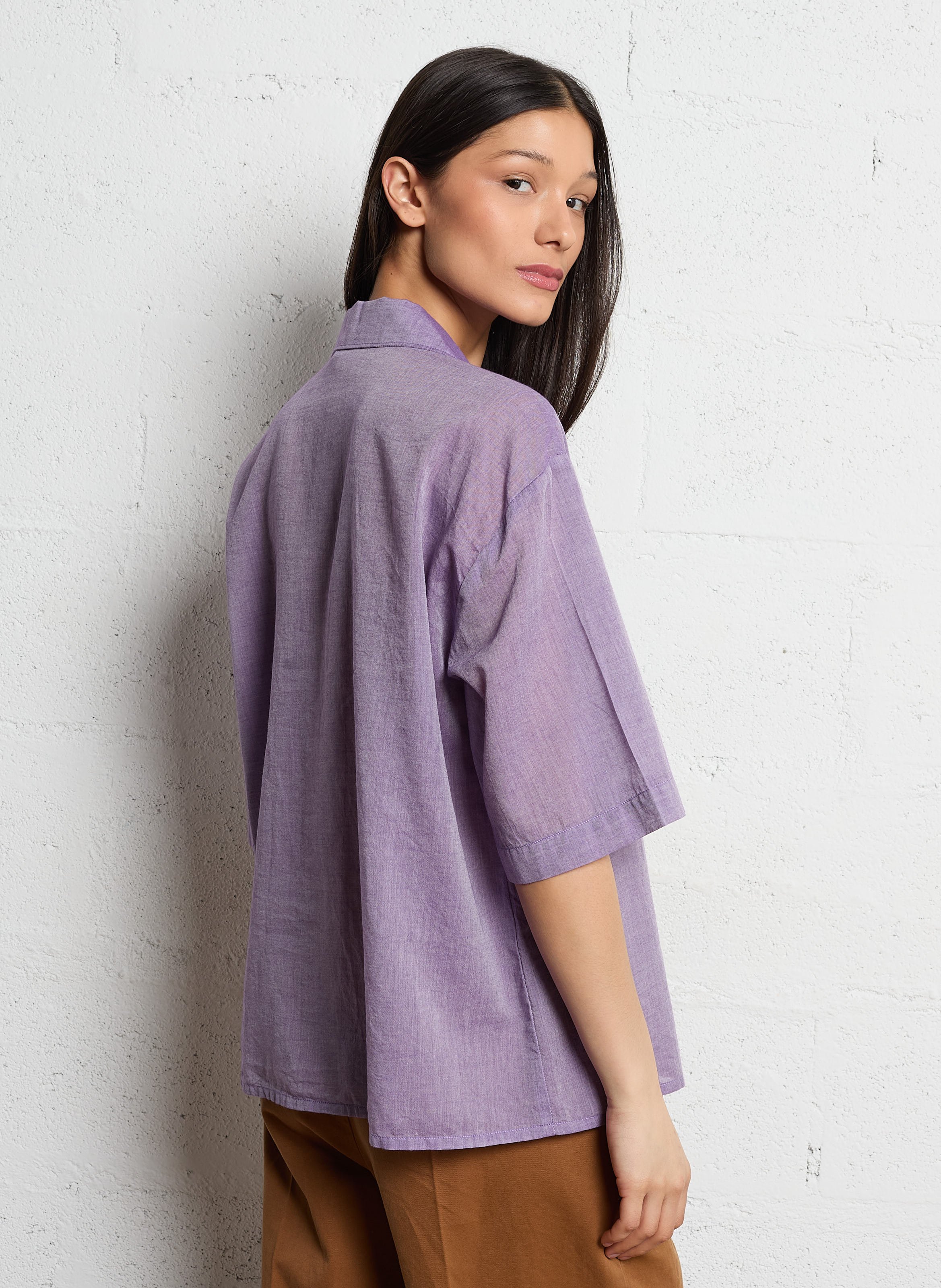 Chemise col classique manches contrastantes en coton DIEGA Purple