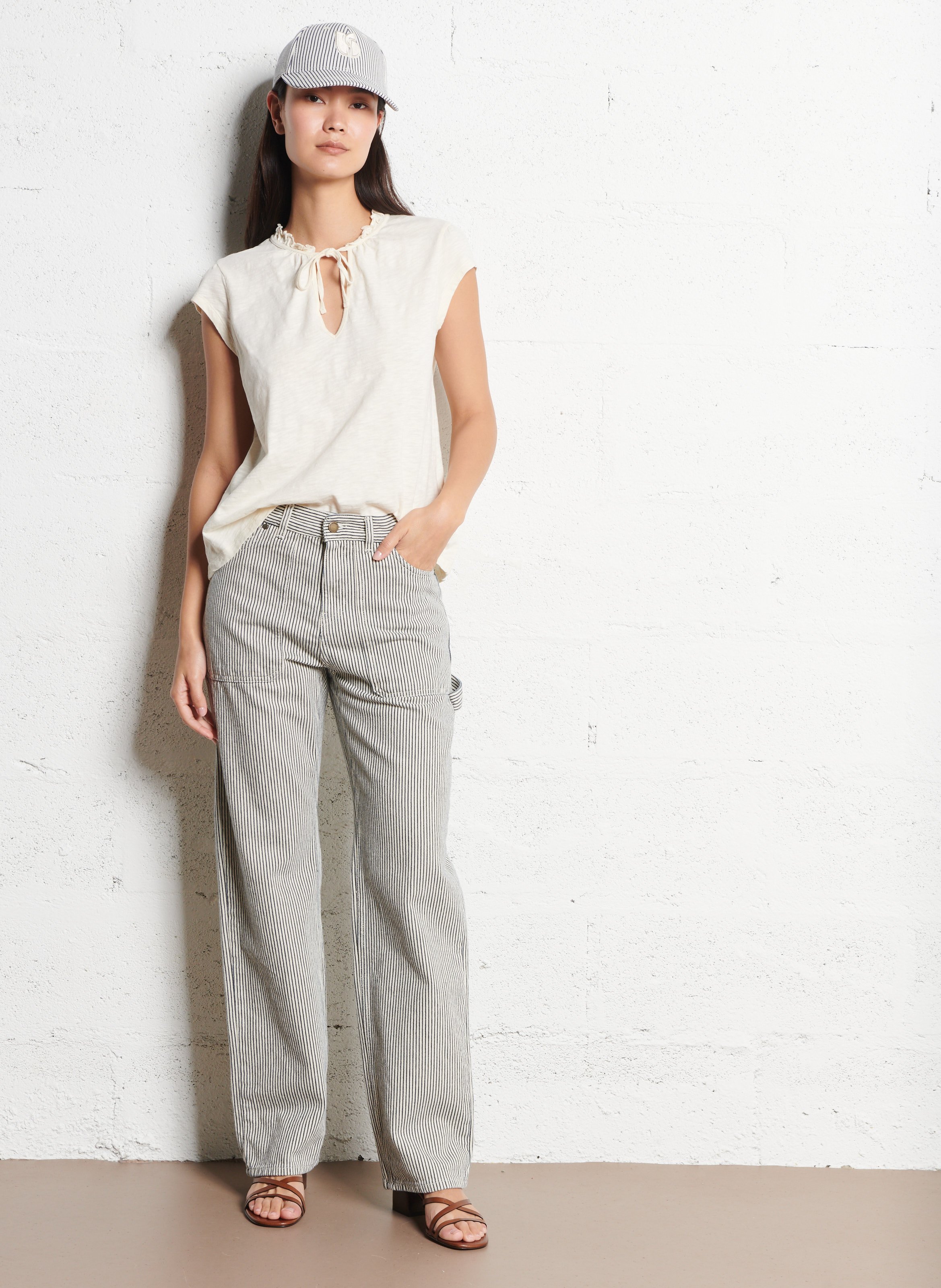 Top col v en coton BA&SH Beige