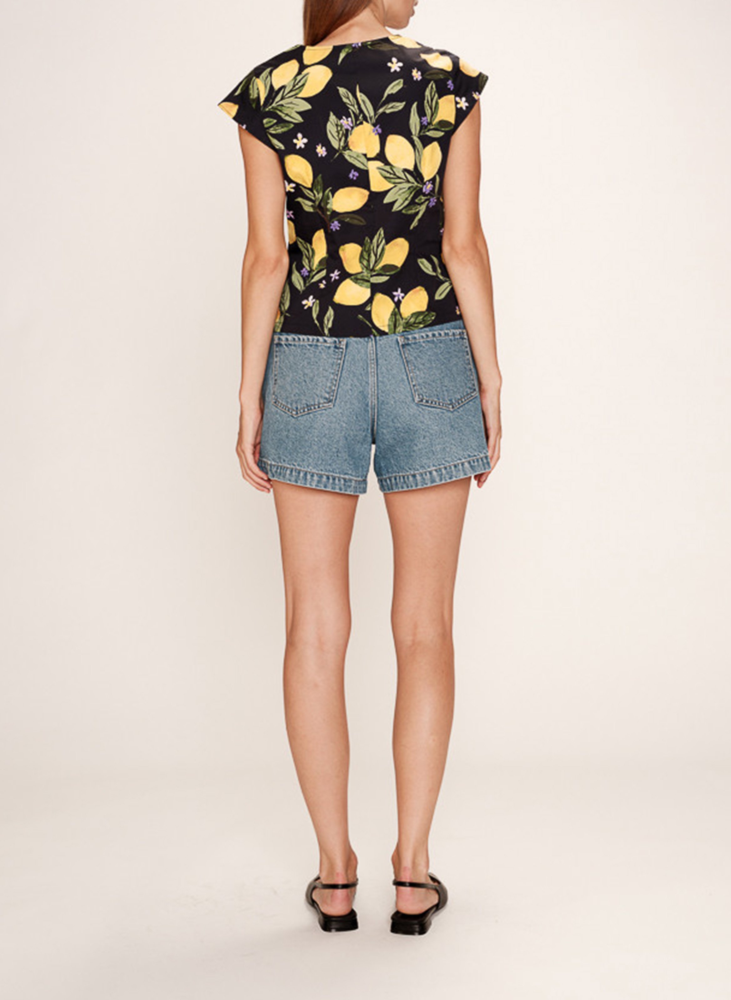 Top col V en coton GRACE ET MILA Noir