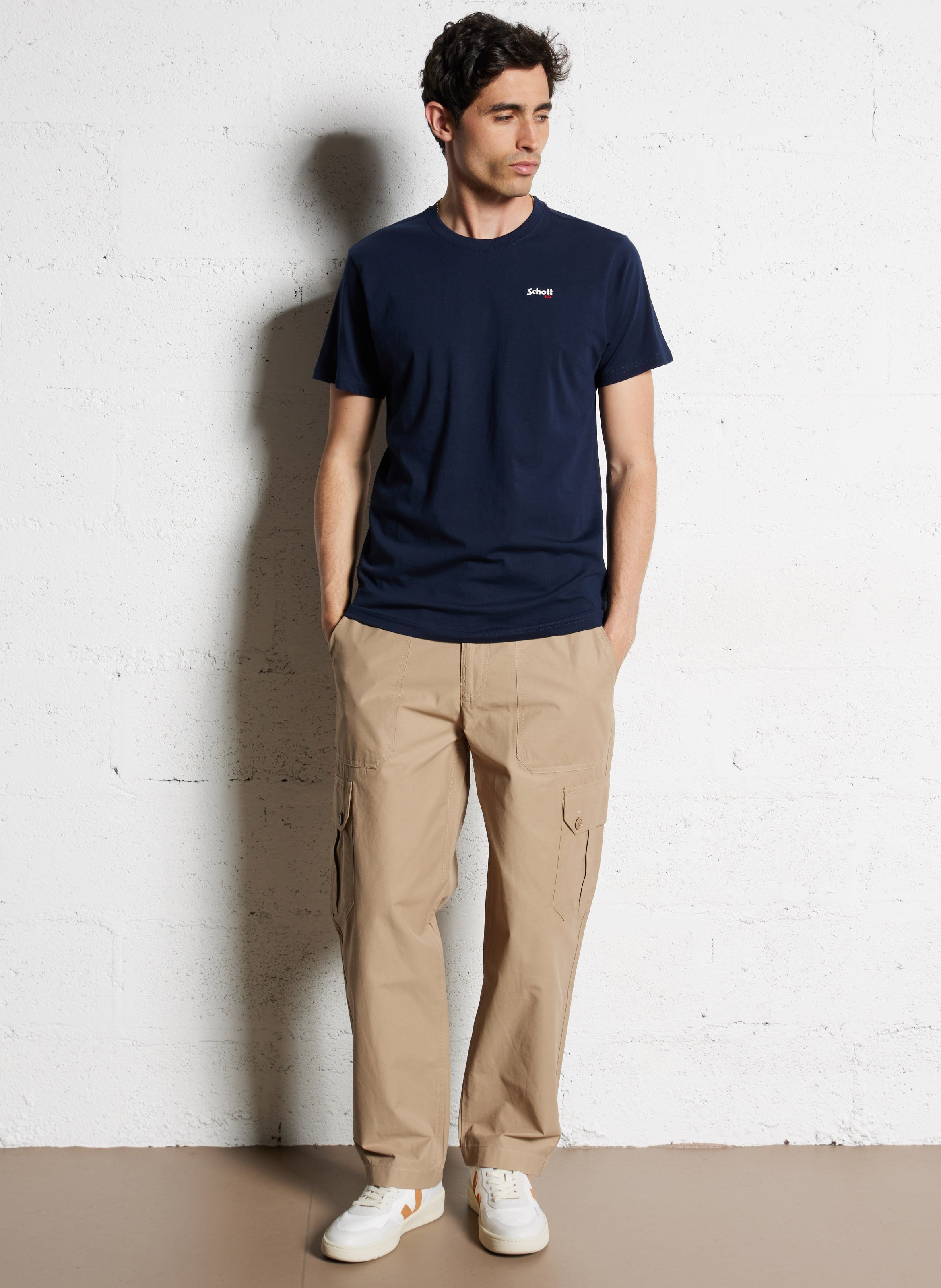 Tee-shirt manches courtes en coton SCHOTT Bleu