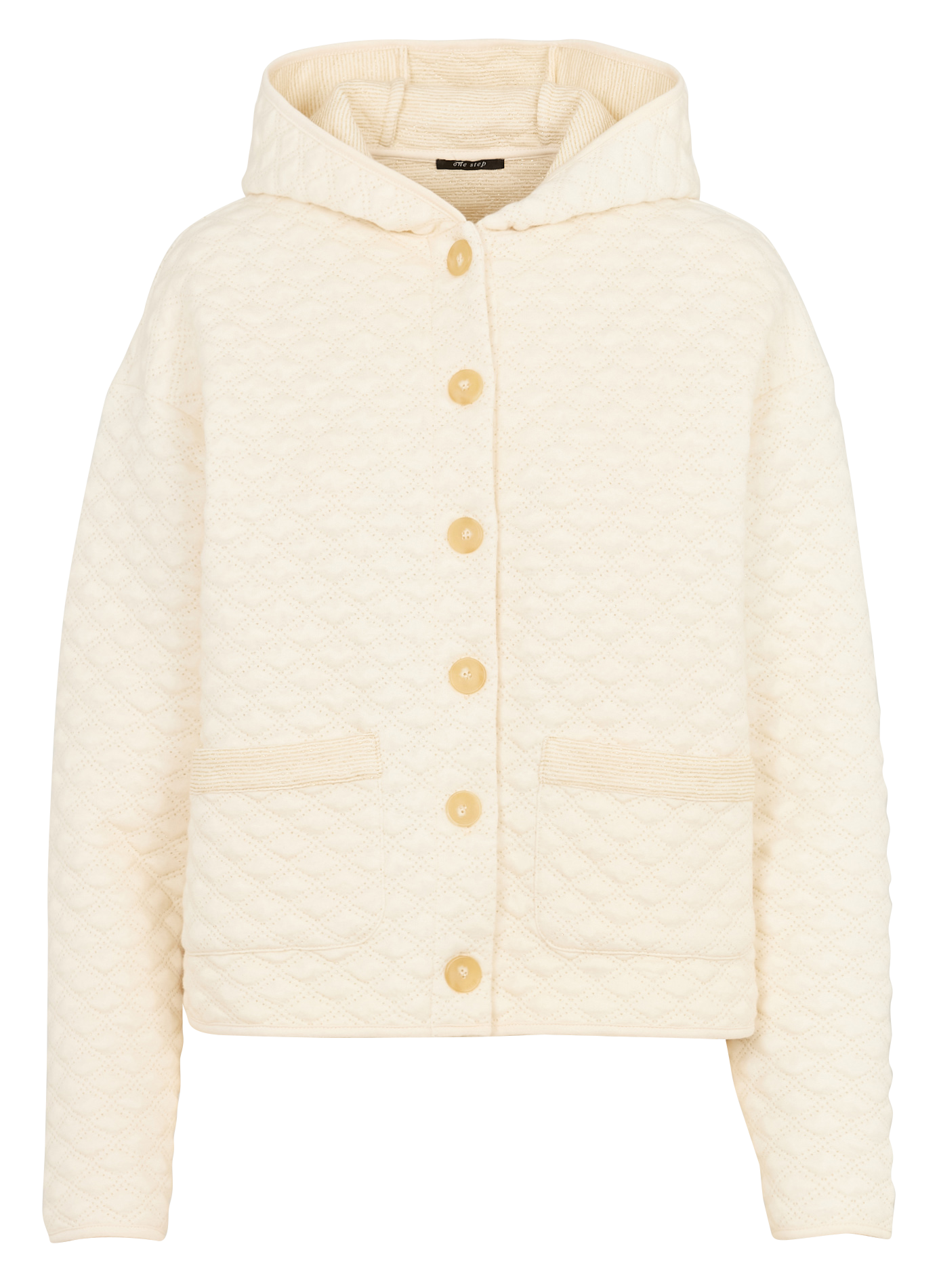 Straight-cut cotton hooded cardigan ONE STEP White