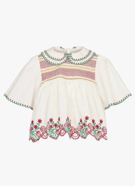 Top court brodé à col claudine Andy White Damson madder Femme