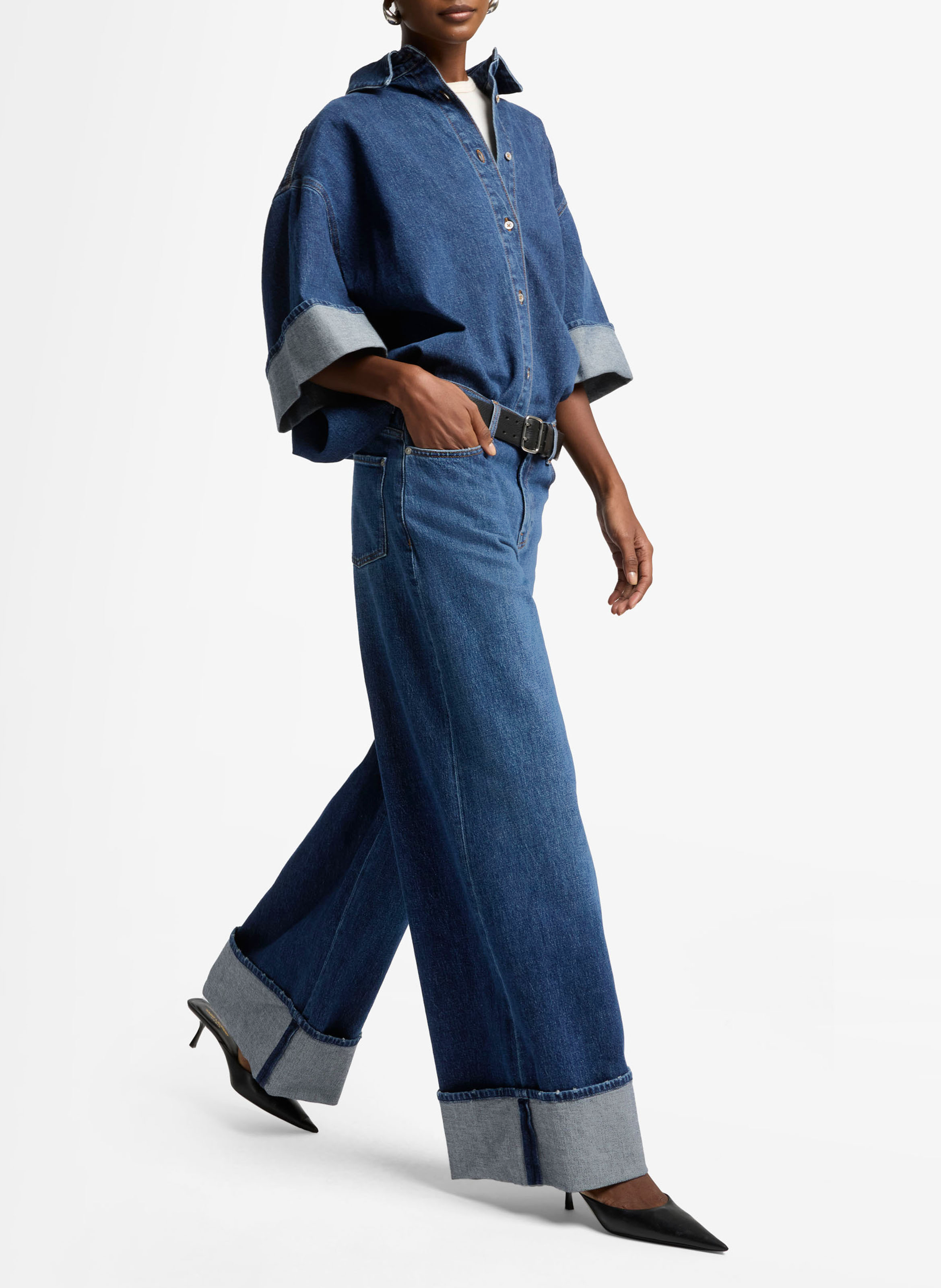 Wijde broek met omslag 7 FOR ALL MANKIND Blauw