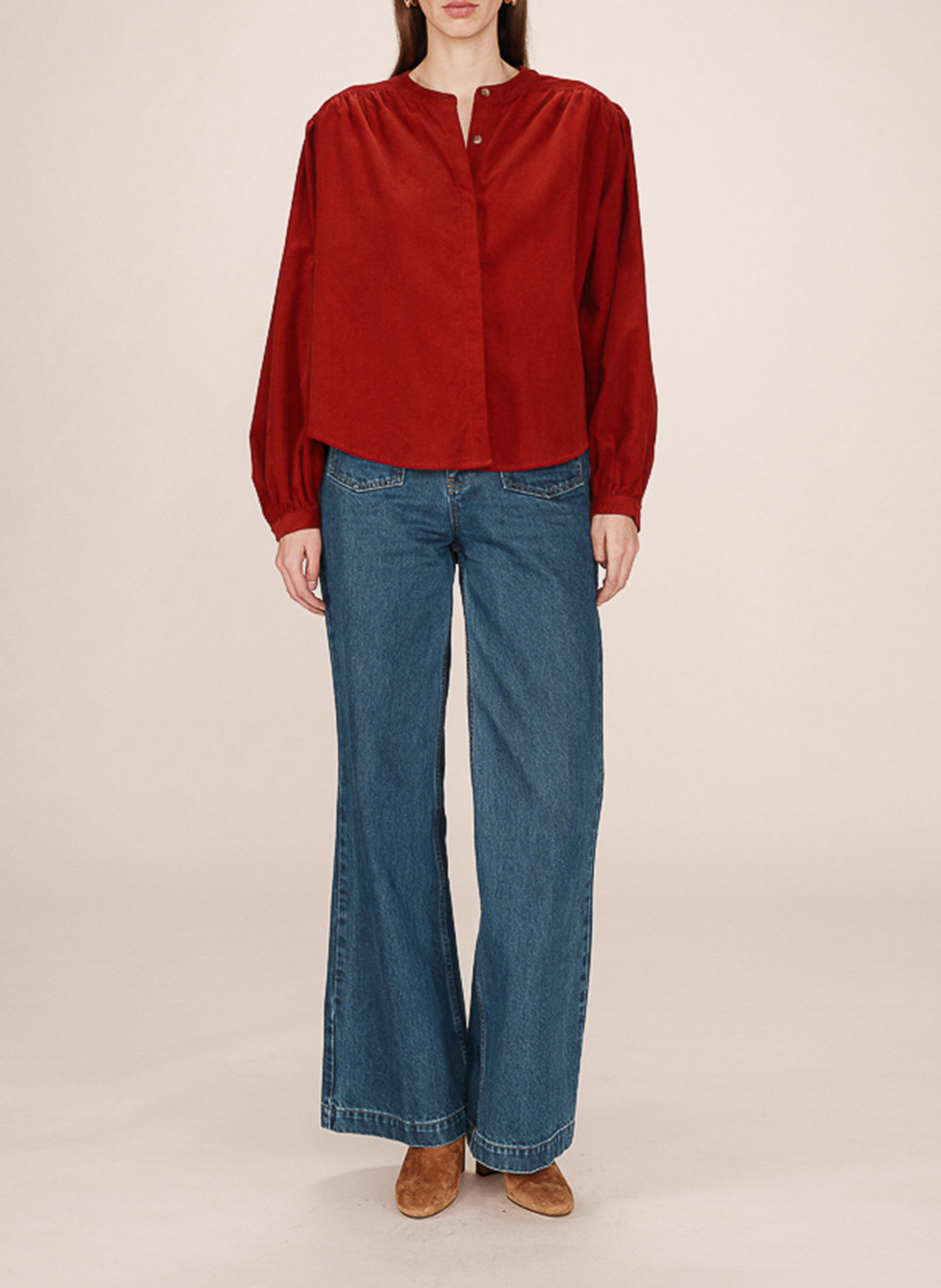 Round-neck cotton blouse GRACE ET MILA Brown