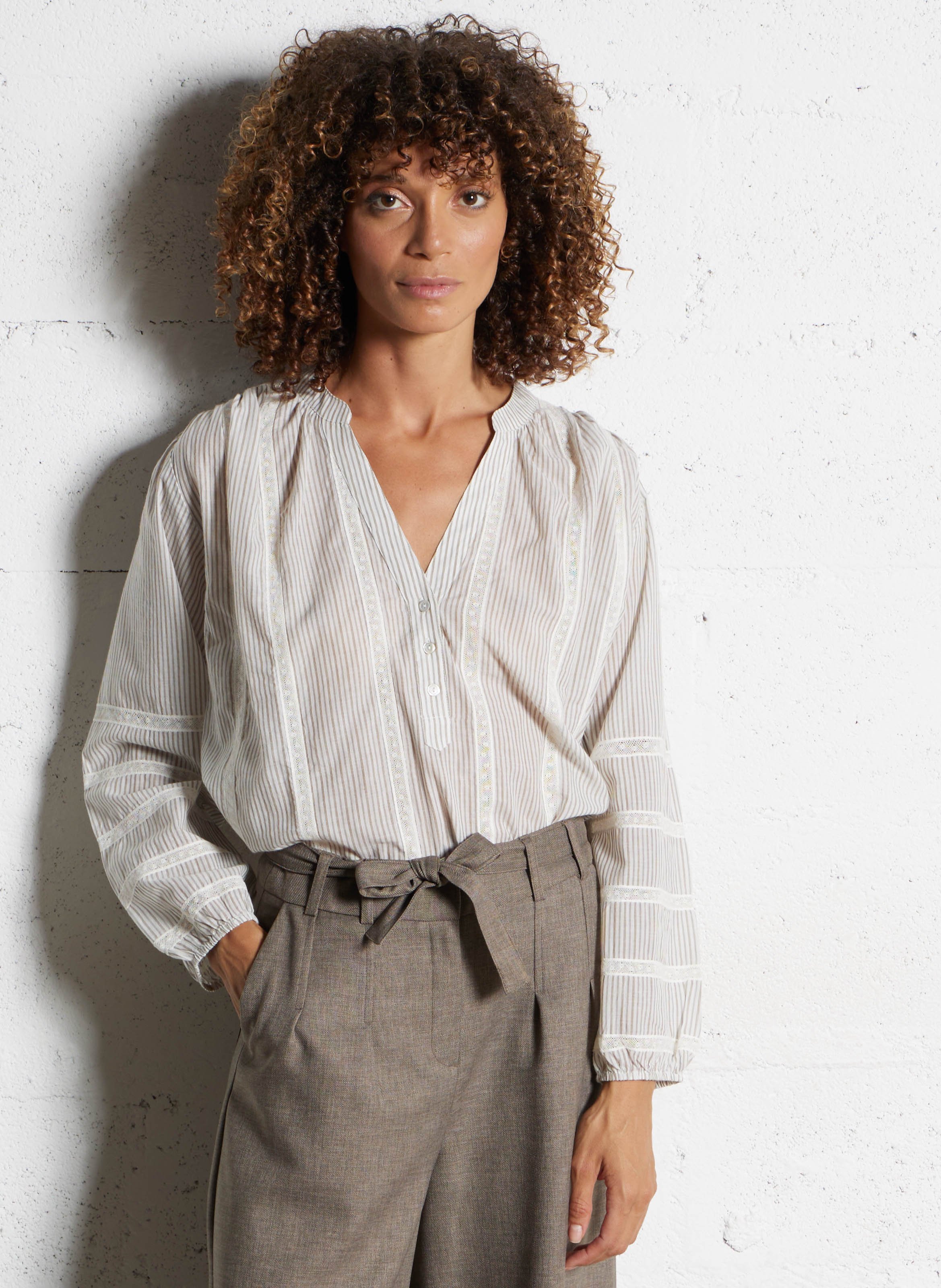 V-neck cotton blouse MAISON 123 Grey