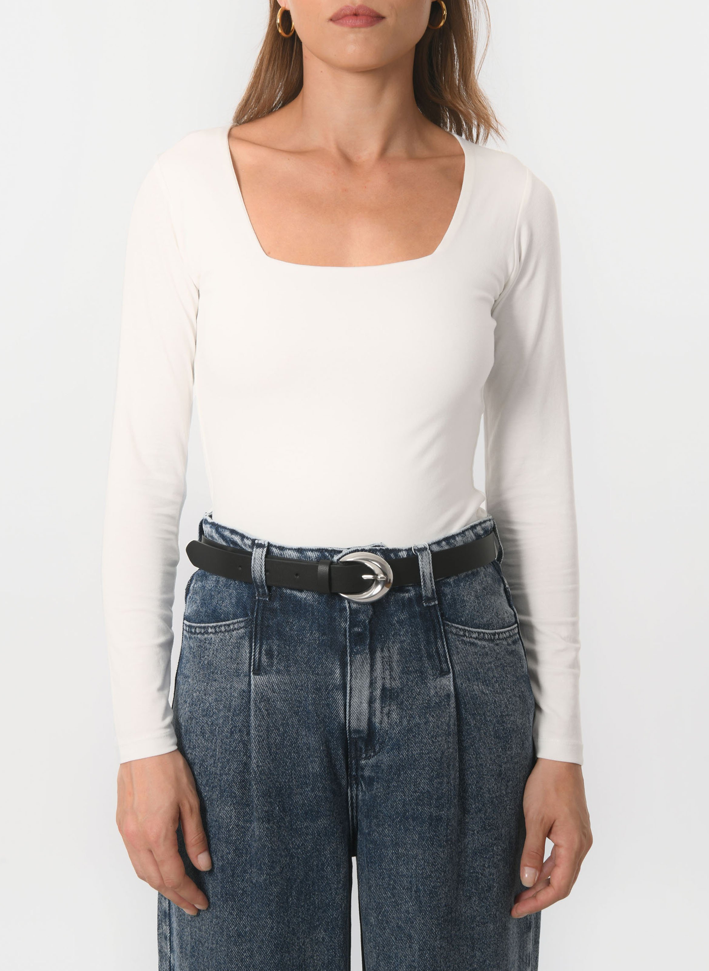 Tee-shirt moulant col carré en coton mélangé KOOKAI