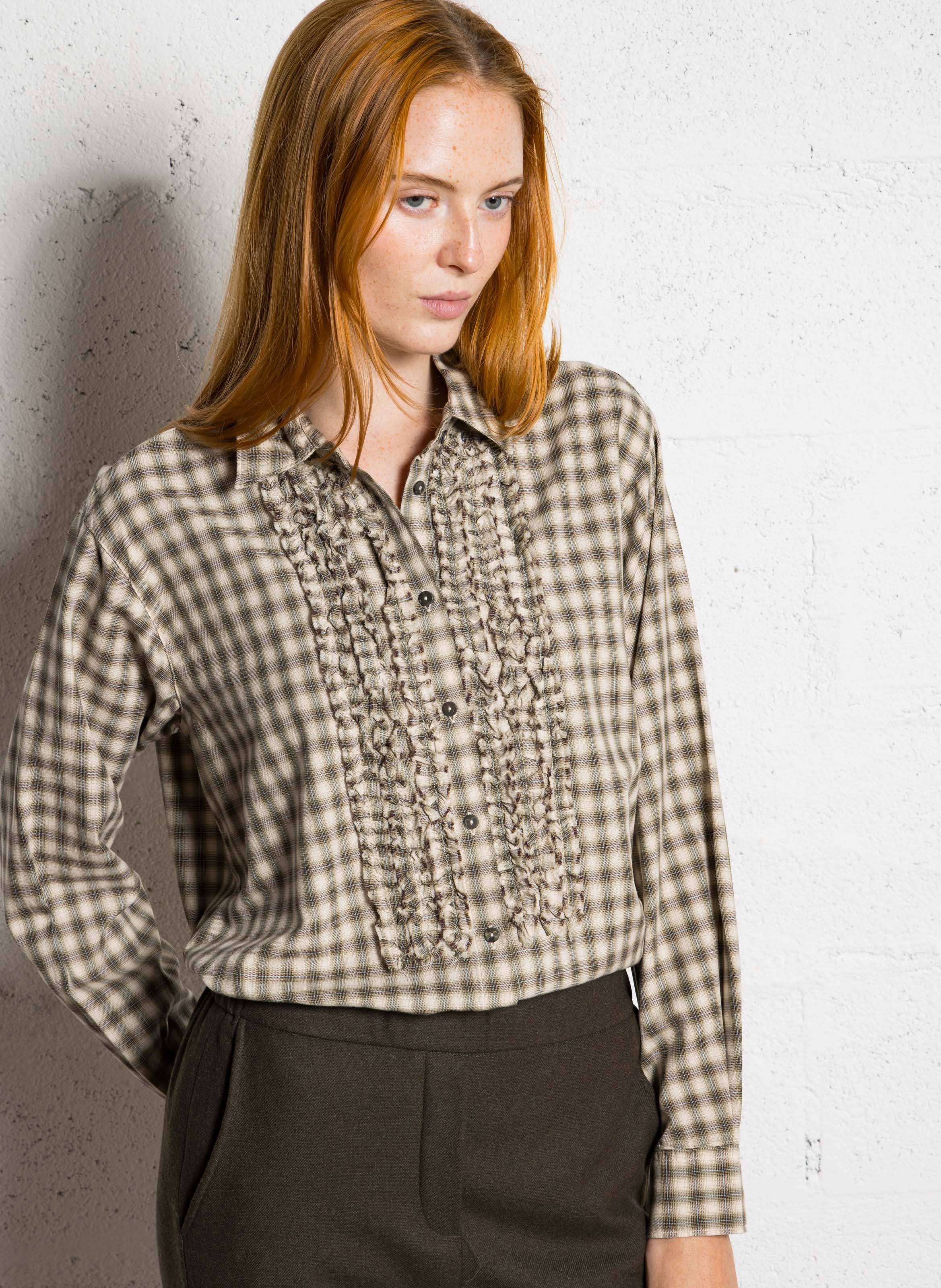 Chemise droite col classique à carreaux en coton DIEGA Vert