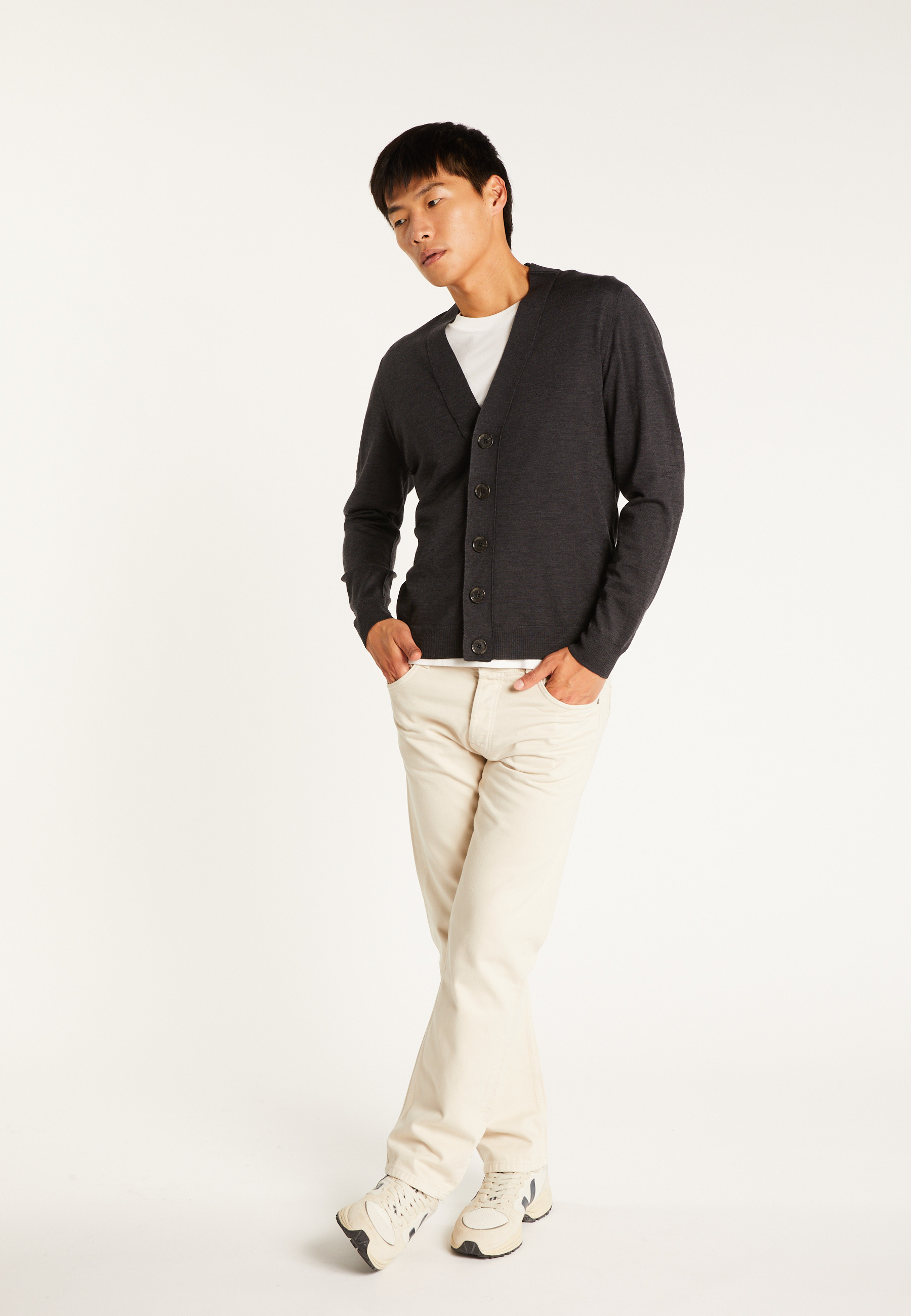 Merino wool cardigan MAISON MONTAGUT Grey