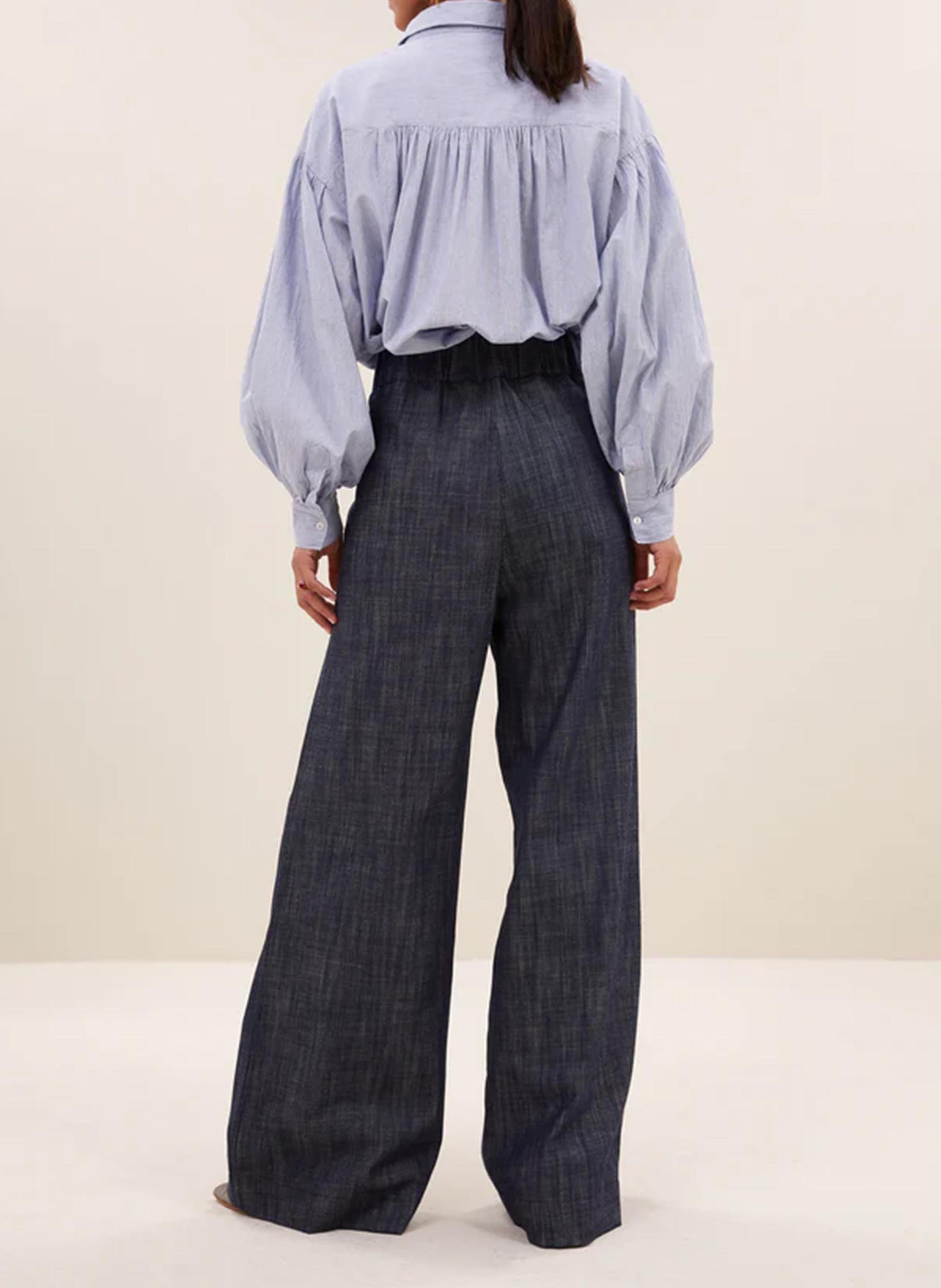 Gestreepte broek in pyjamastijl van katoen, linnen en zijde BY BAR Blauw