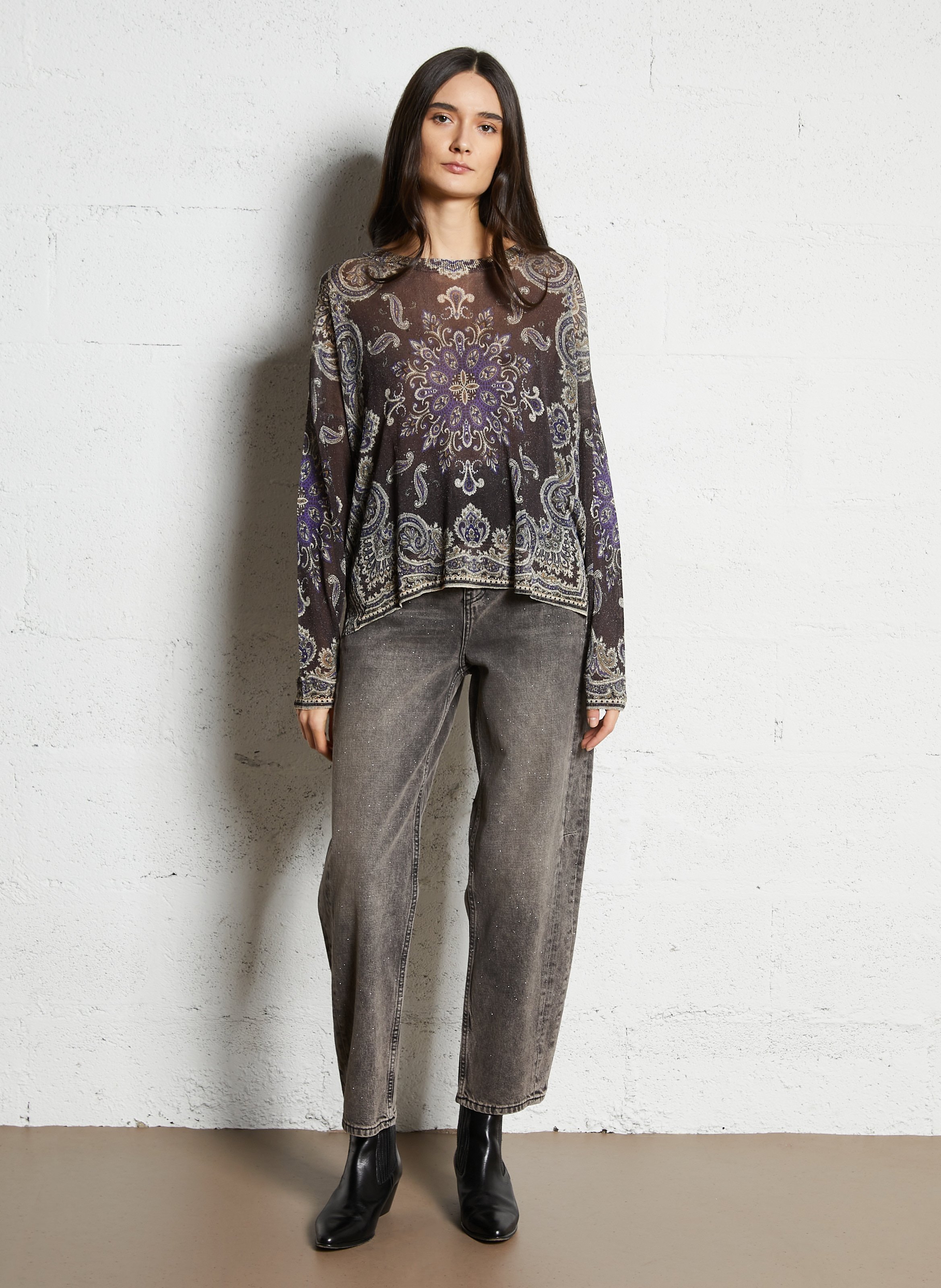 Pull fin pailleté à motif léopard  LIU JO Marron