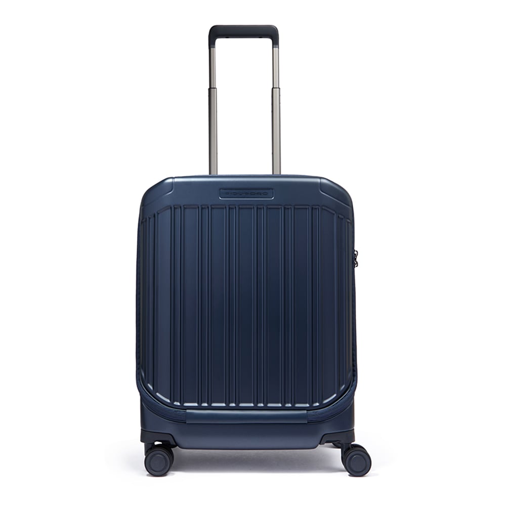 Cabin suitcase with 4 wheels, laptop compartment, USB ports, USB type-C, and removable washable lining PIQUADRO Blue