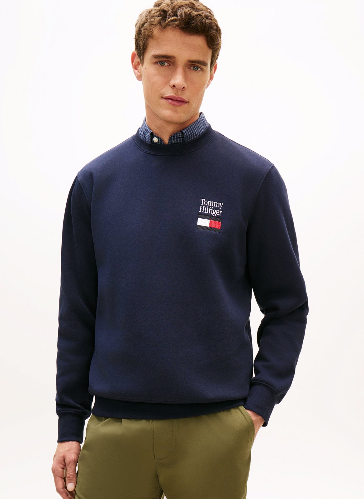 Straight-cut cotton-blend sweater with round neck TOMMY HILFIGER Blue