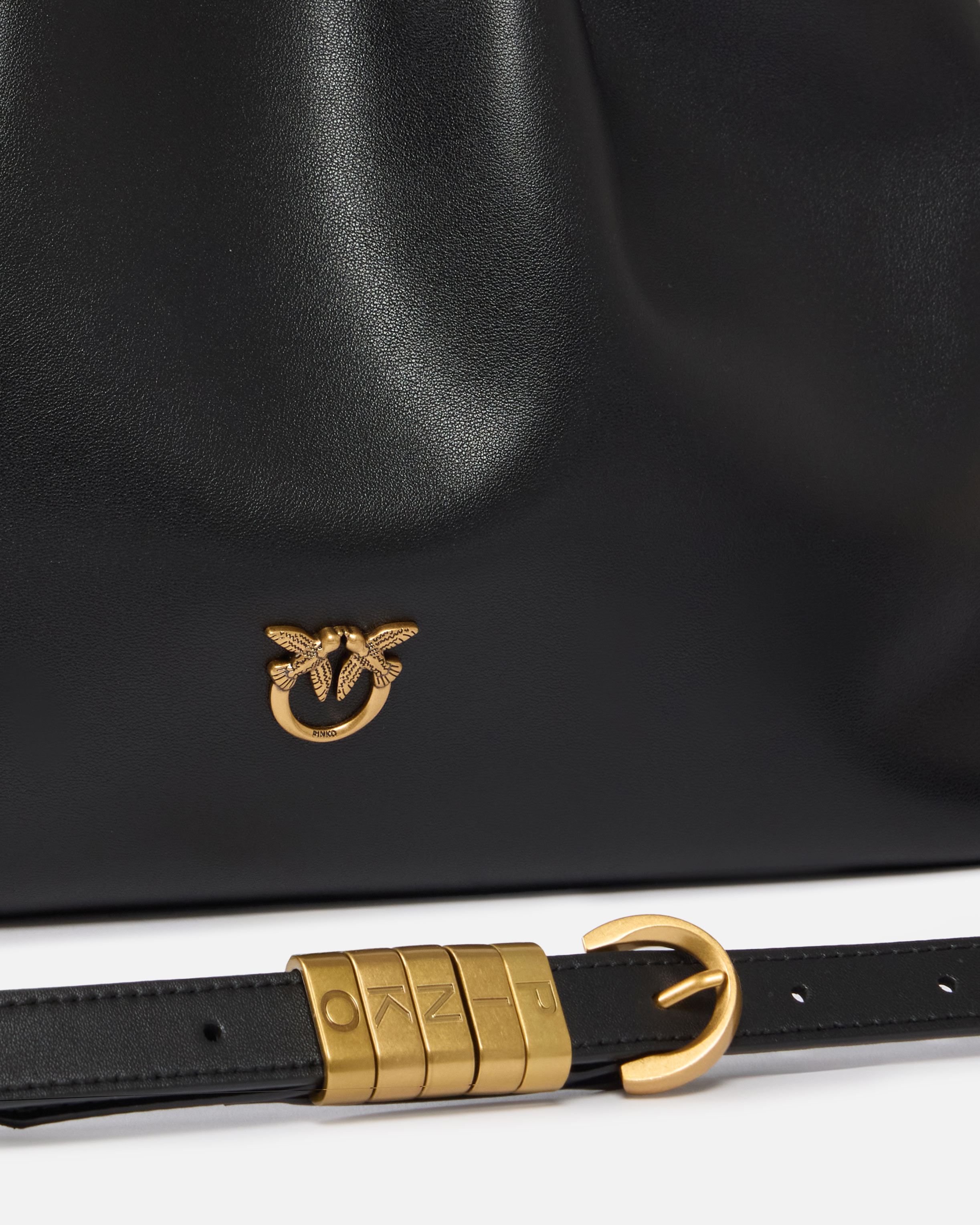 Large leather shoulder bag with love birds logo PINKO Black