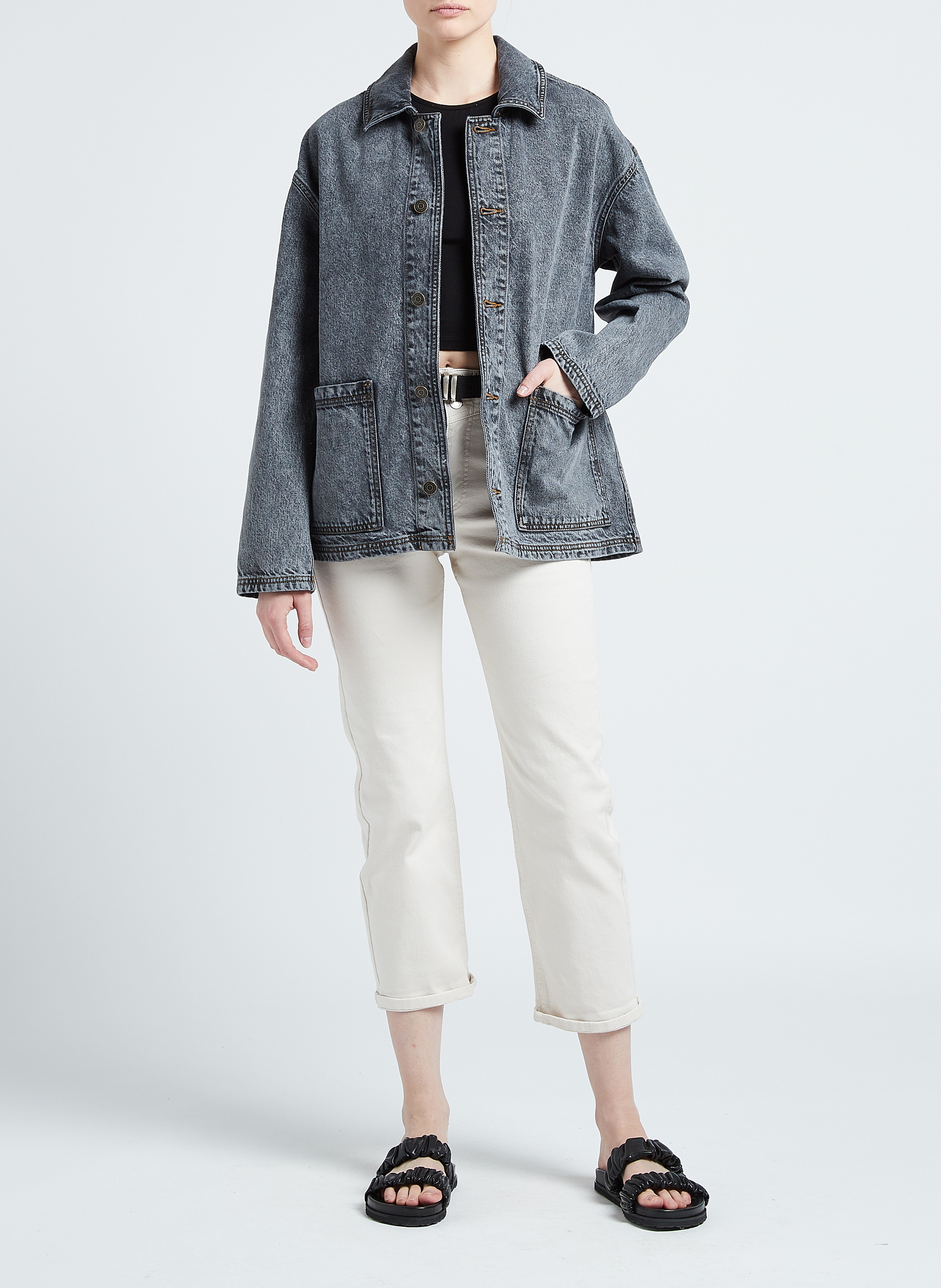 Jacke aus Baumwoll-Denim mit klassischem Kragen AMERICAN VINTAGE Grau