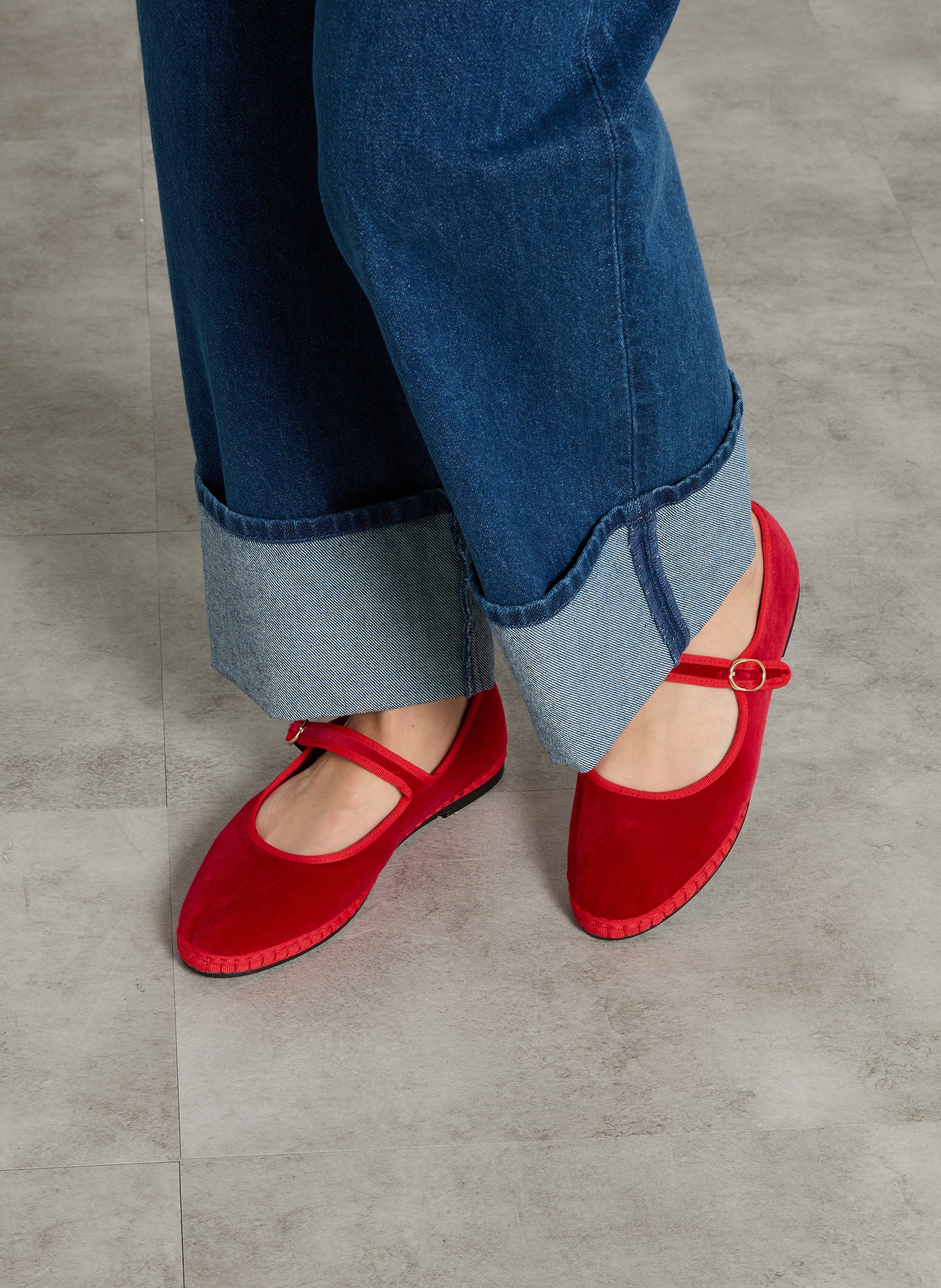 Ballerina's van katoenen fluweel FLABELUS Rood