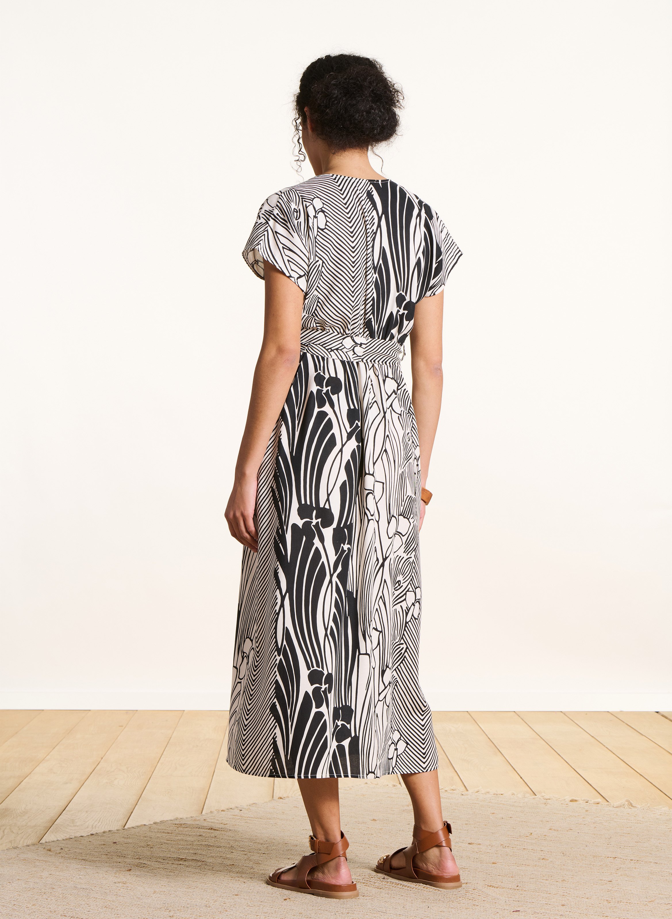 Robe longue cache-coeur imprimée LA FEE MARABOUTEE Noir