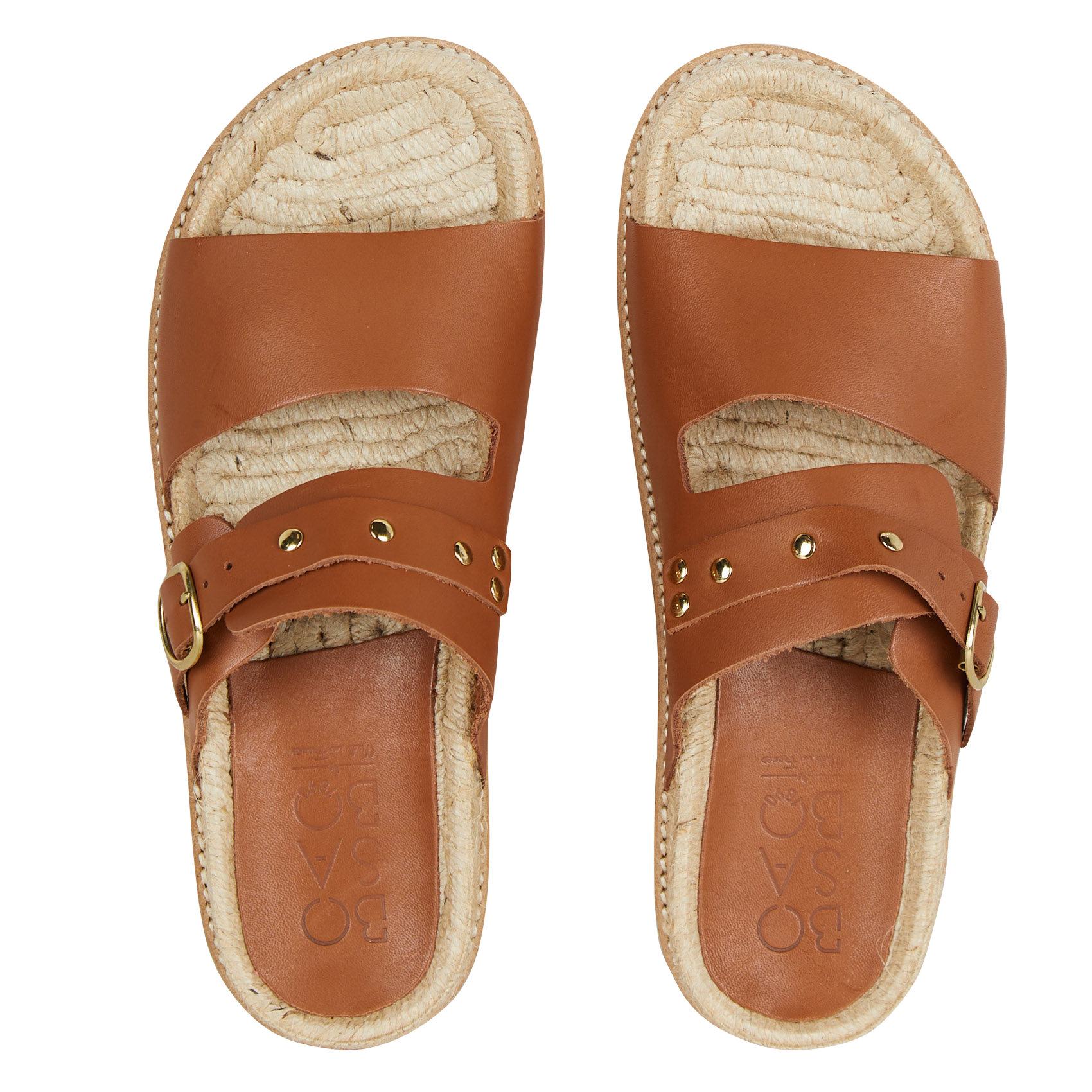 Platte, leren sandalen met bandjes BOSABO Bruin