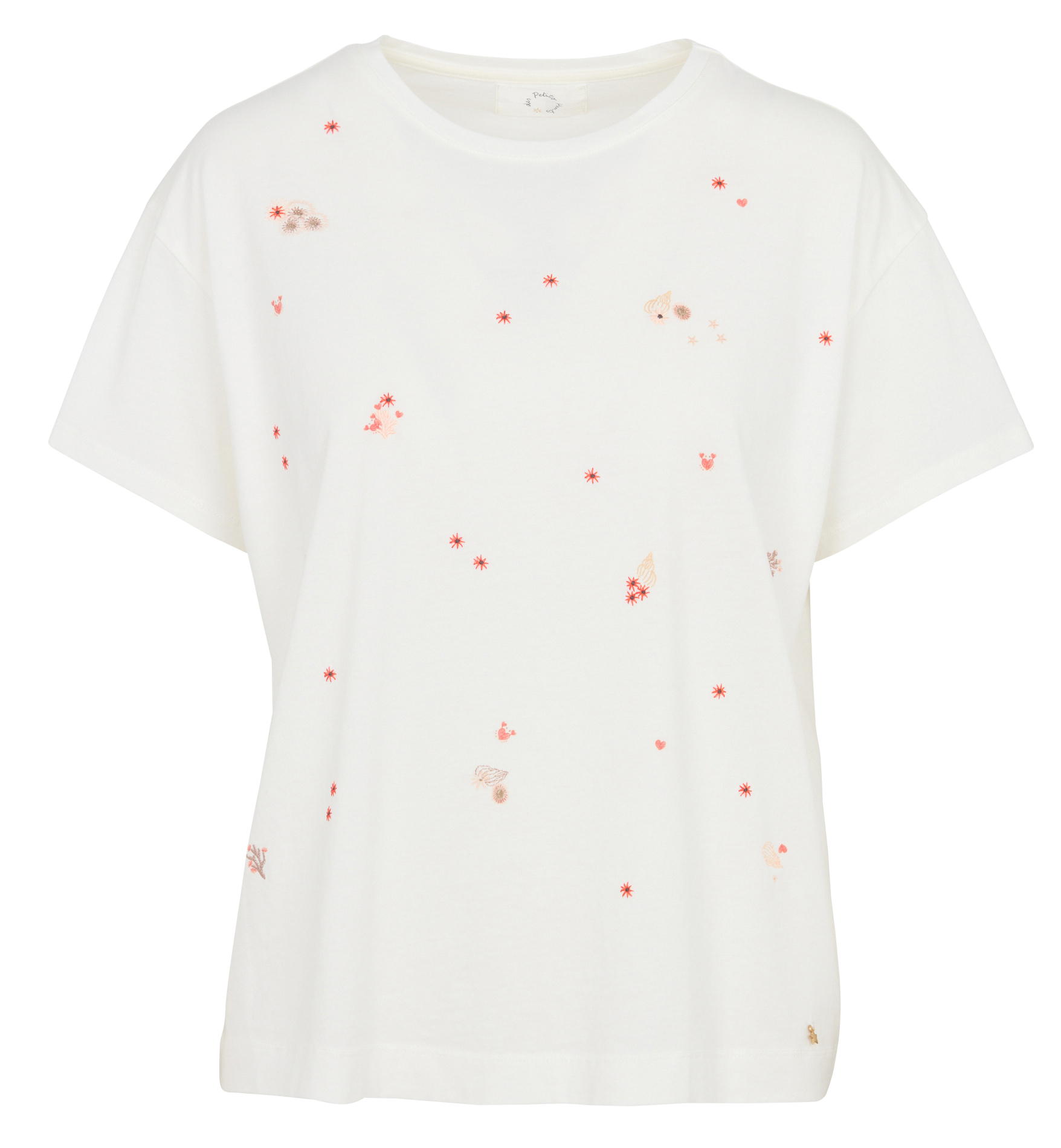 Tee-shirt droit col rond en coton imprimé DES PETITS HAUTS Beige