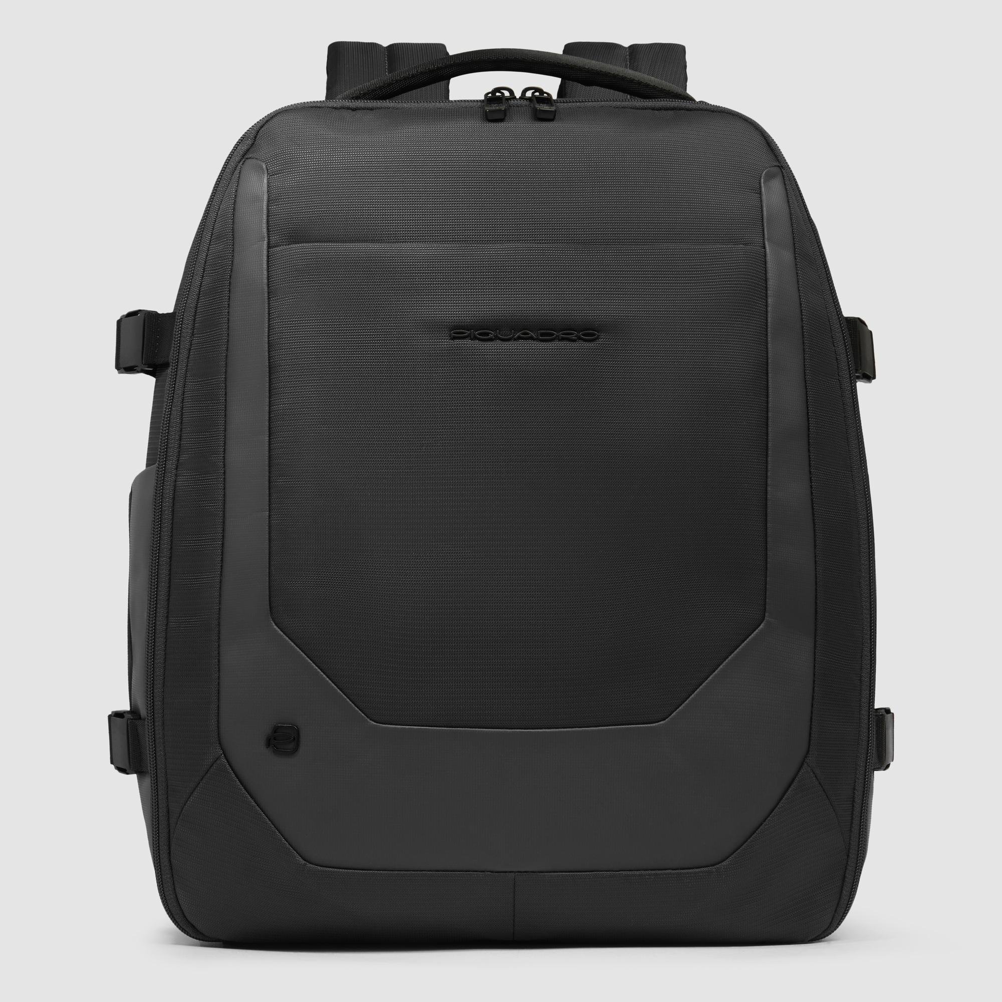 Travel backpack for computer and iPad® Pro in recycled fabric and leather, compatible with easyJet Black