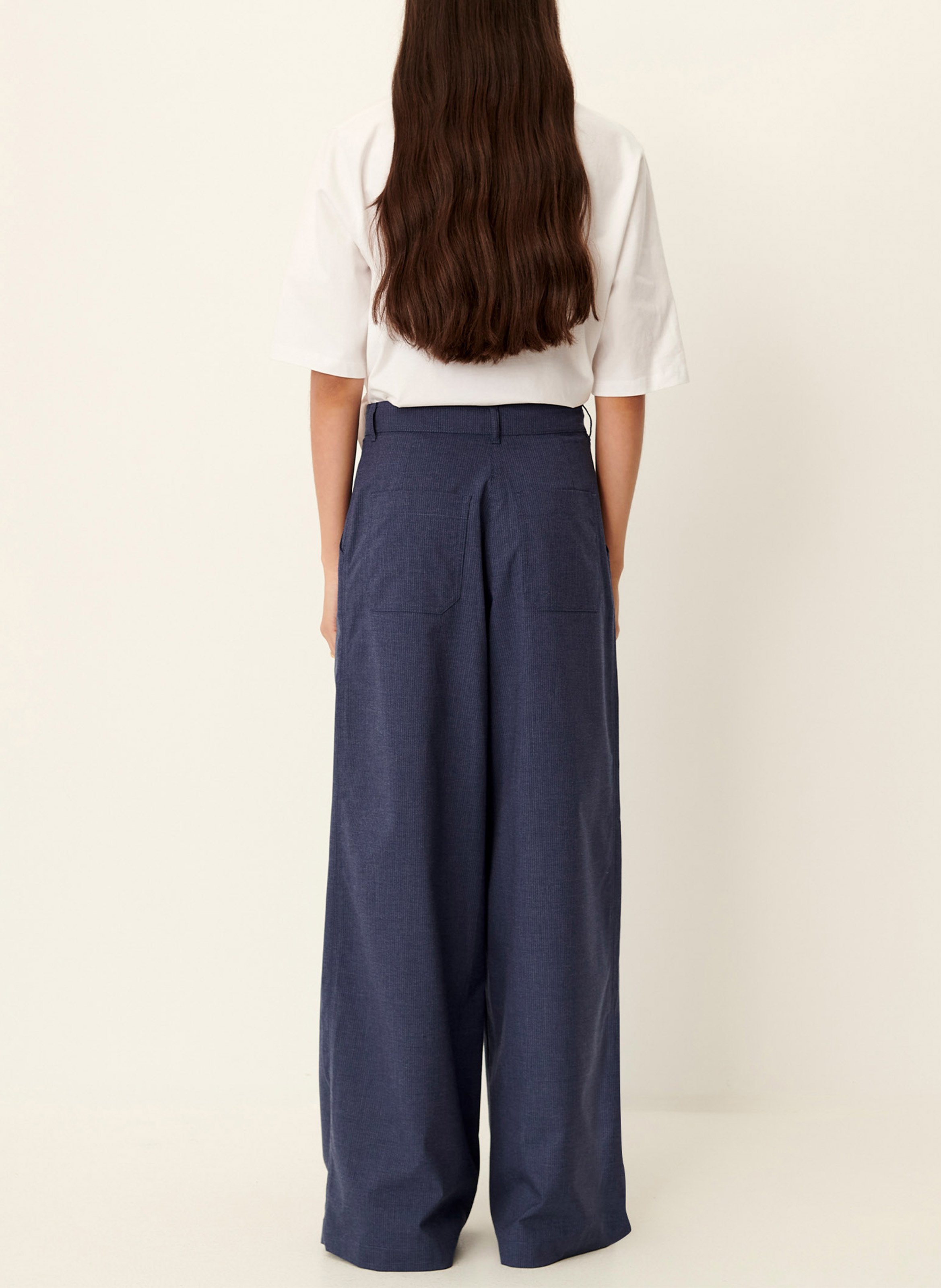 Pantalon large en lin mélangé SESSUN Bleu