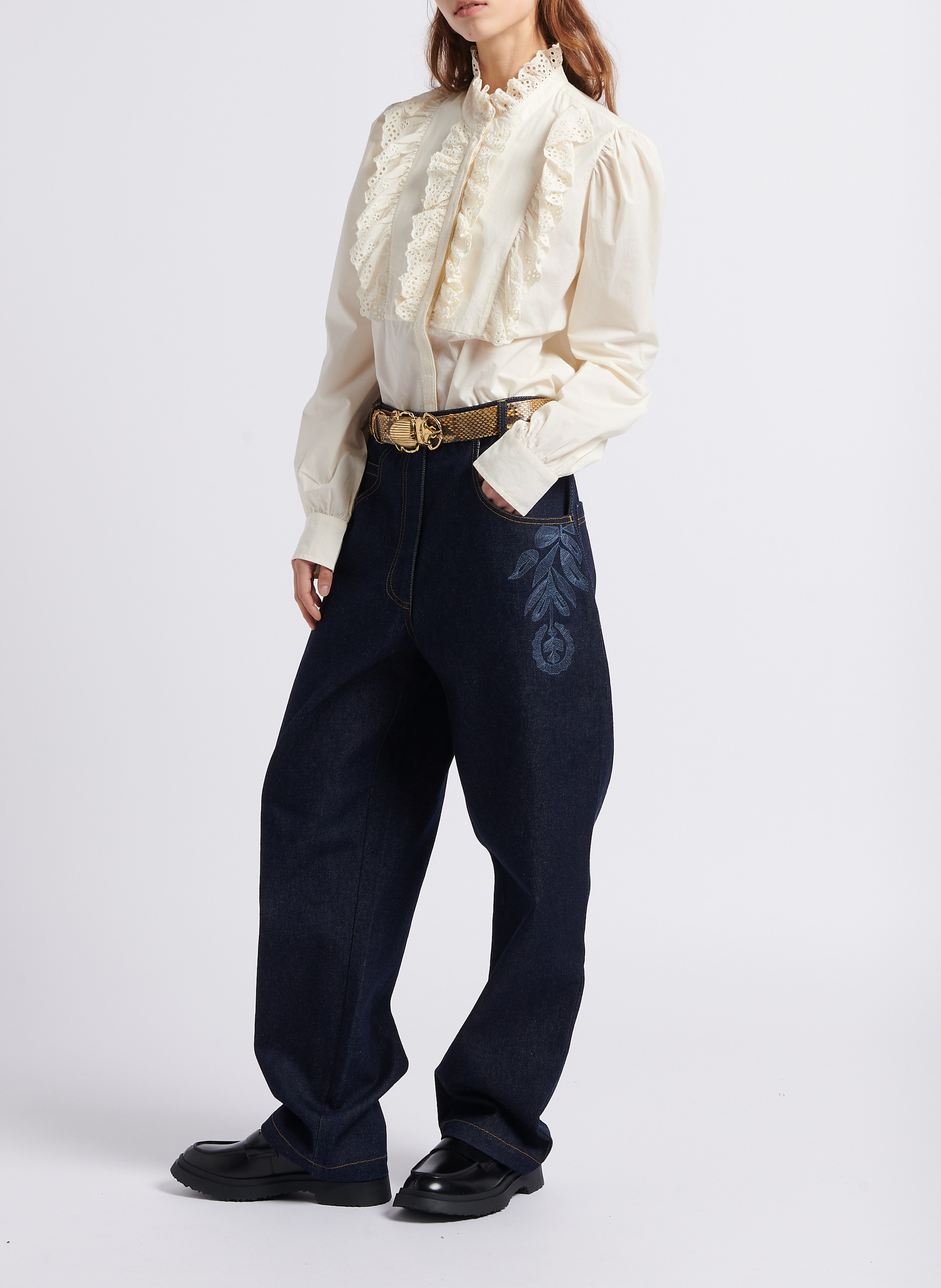 Bluse mit gerüschter Front aus Baumwolle ANTIK BATIK Weiss