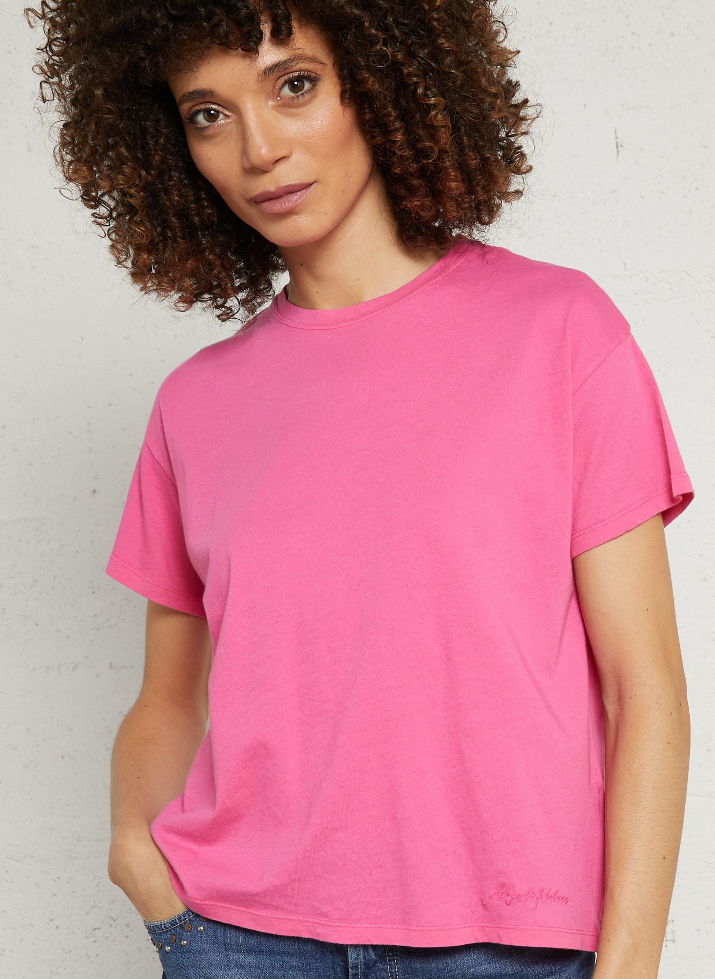 T-Shirt mit kurzen Ärmeln in Uni-Farbe MAJESTIC FILATURES Rosa