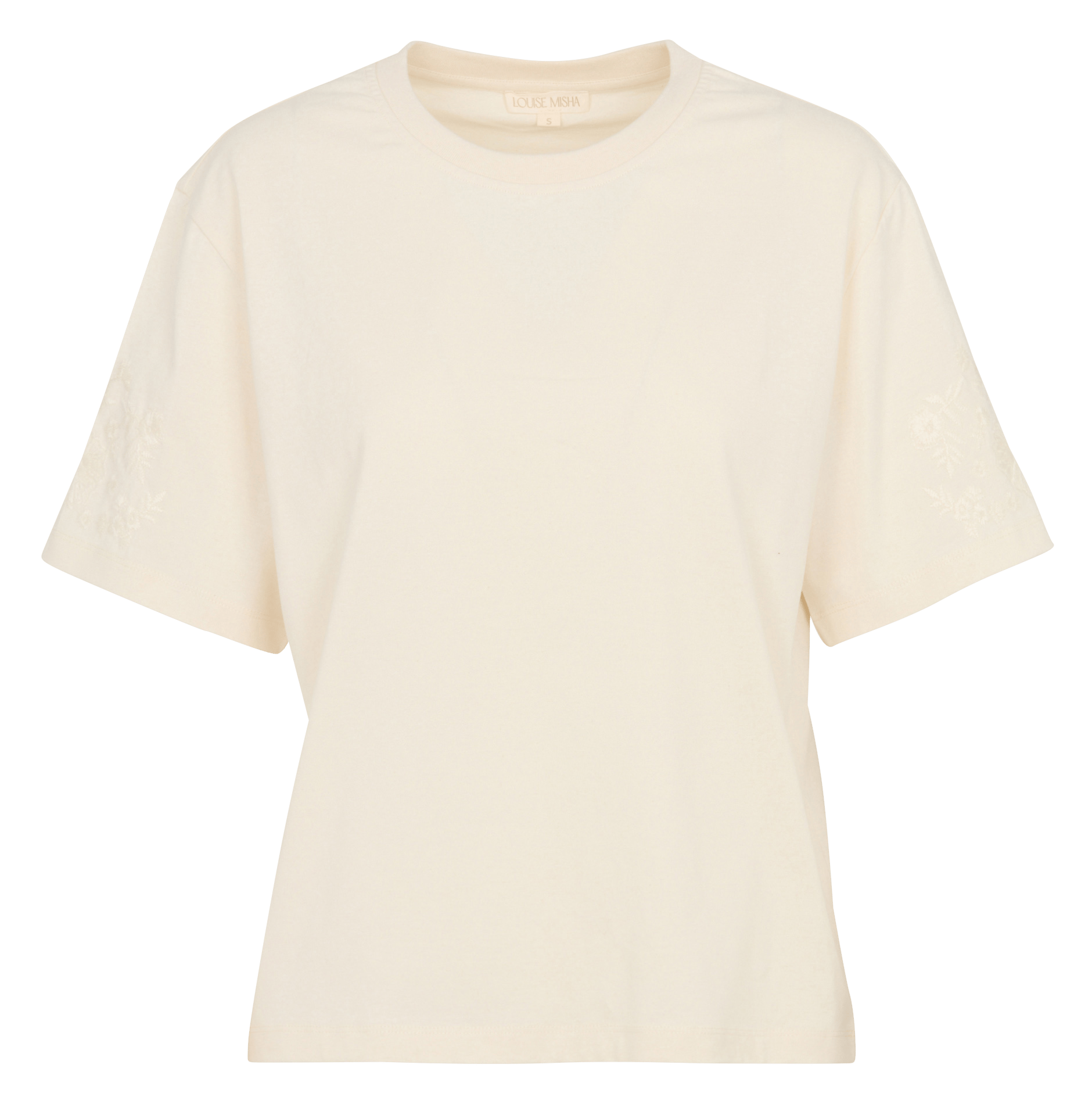 Tee-shirt droit col rond brodé en coton organique LOUISE MISHA Blanc