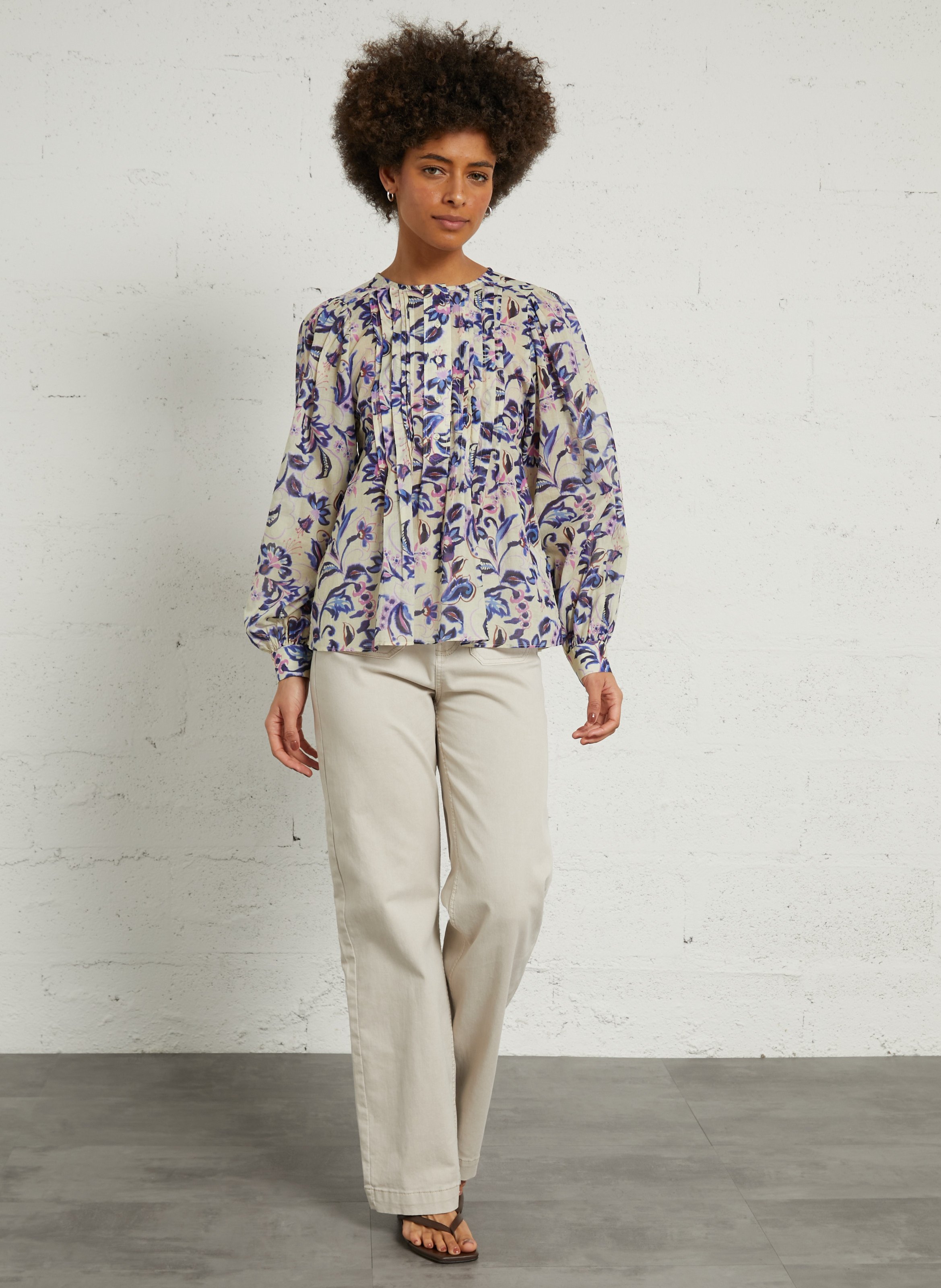 Blouse col rond imprimée à plis SUD EXPRESS Bleu