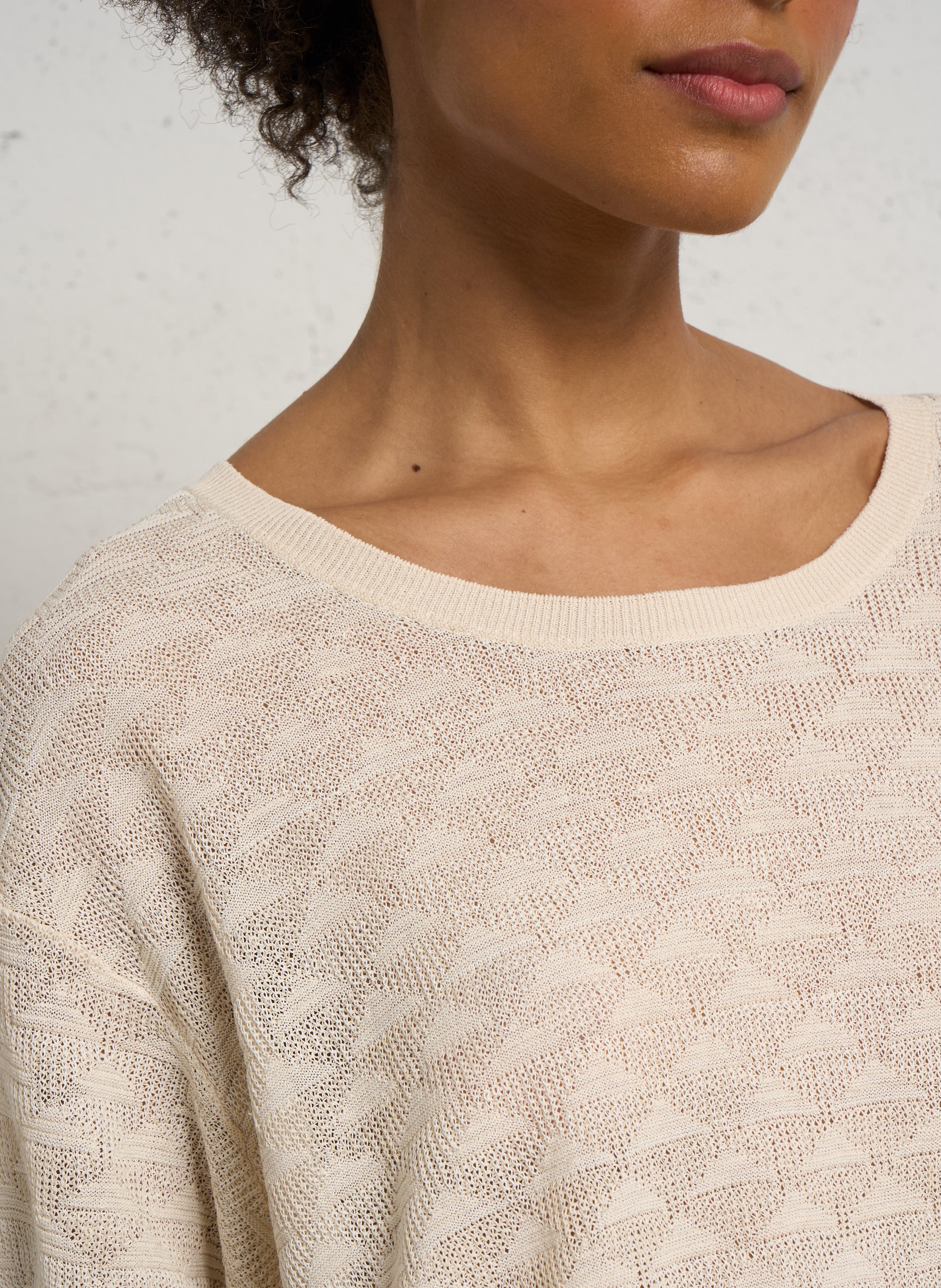 Rundhalsausschnitt Kurzarm-Texturpullover BENSIMON Beige