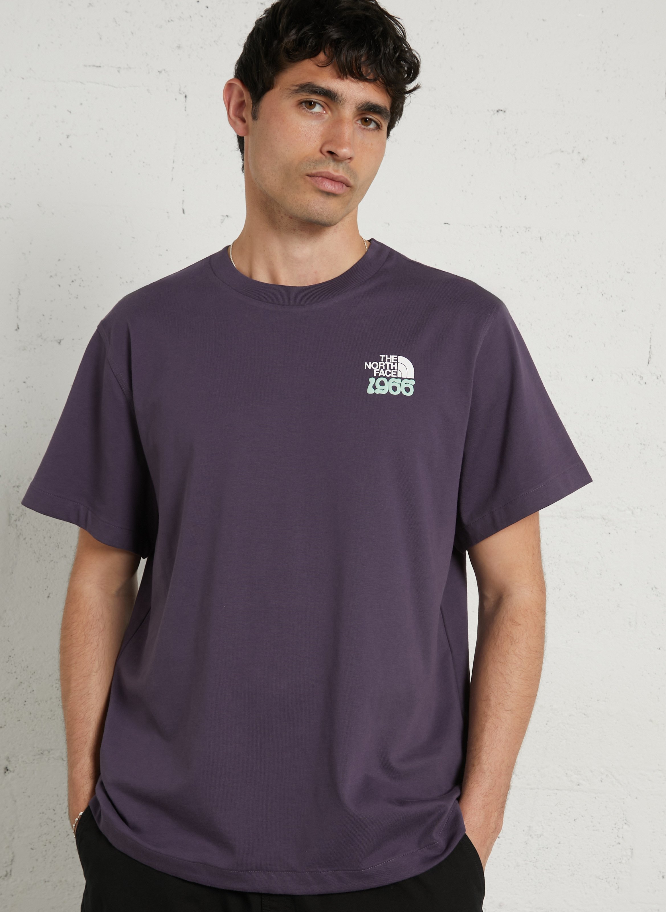 Straight round-neck cotton T-shirt with screen print THE NORTH FACE Purple