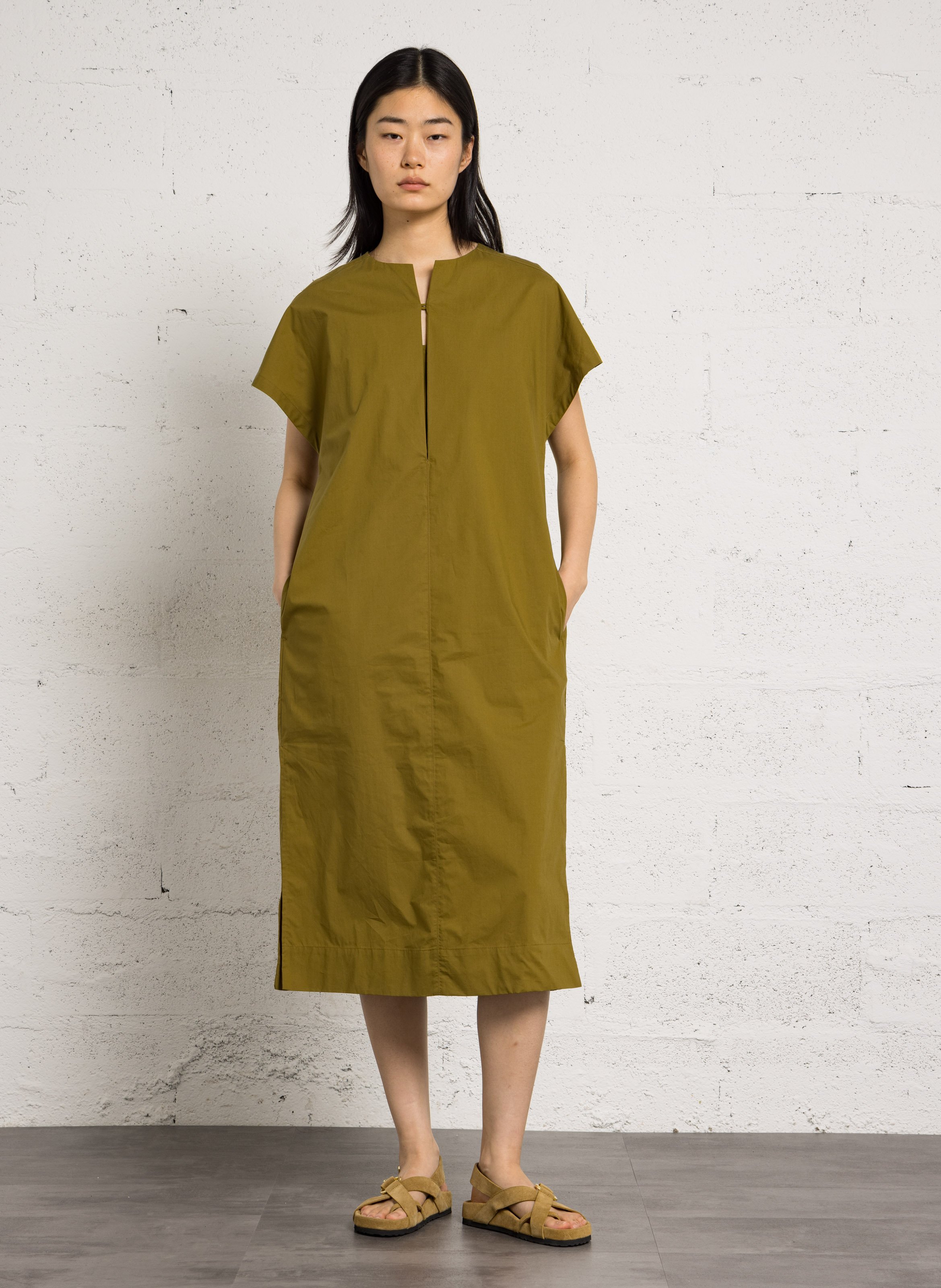 Organic cotton round neck midi dress SOEUR Green