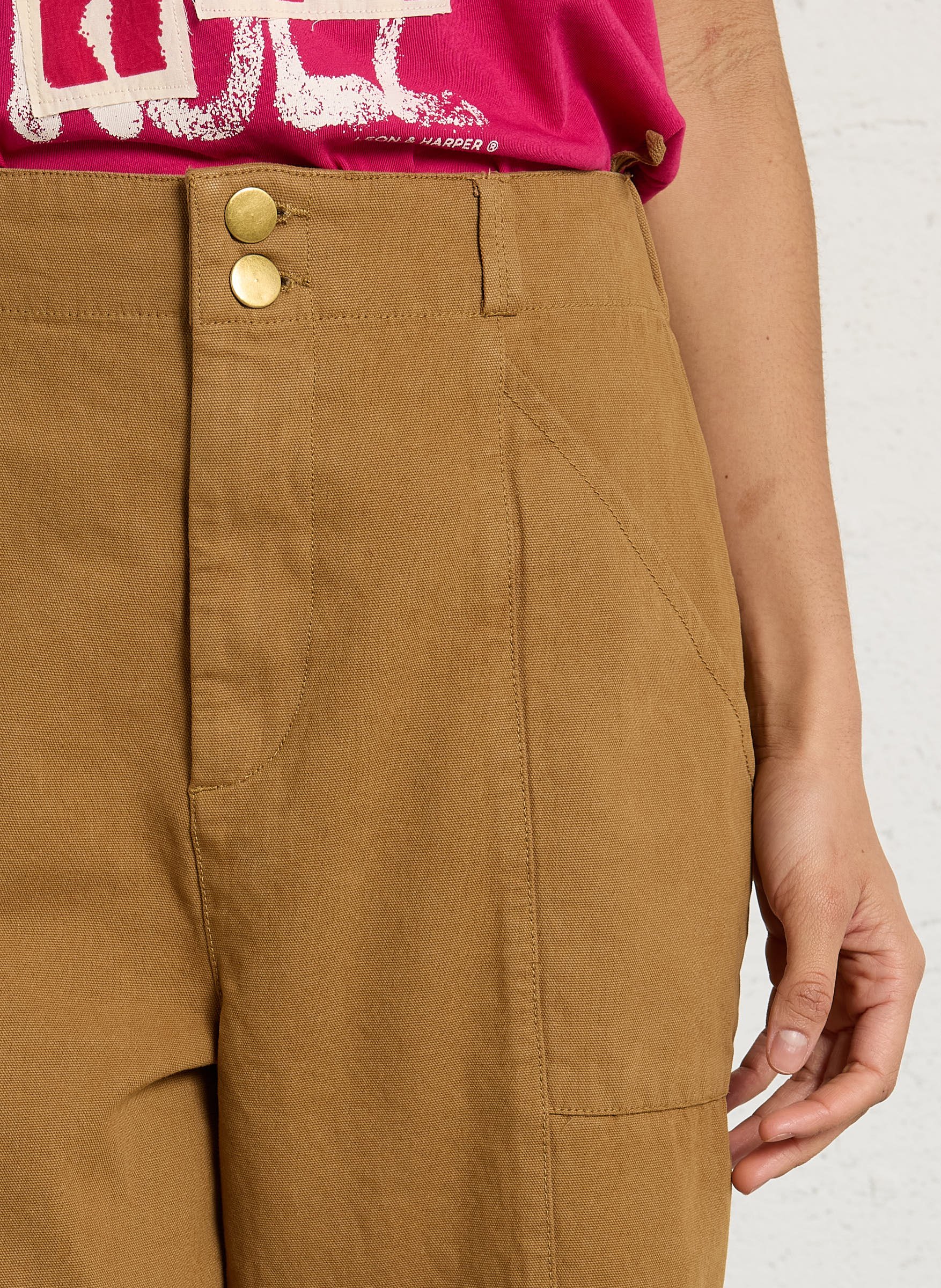 Pantalon carotte uni en coton LEON & HARPER Jaune