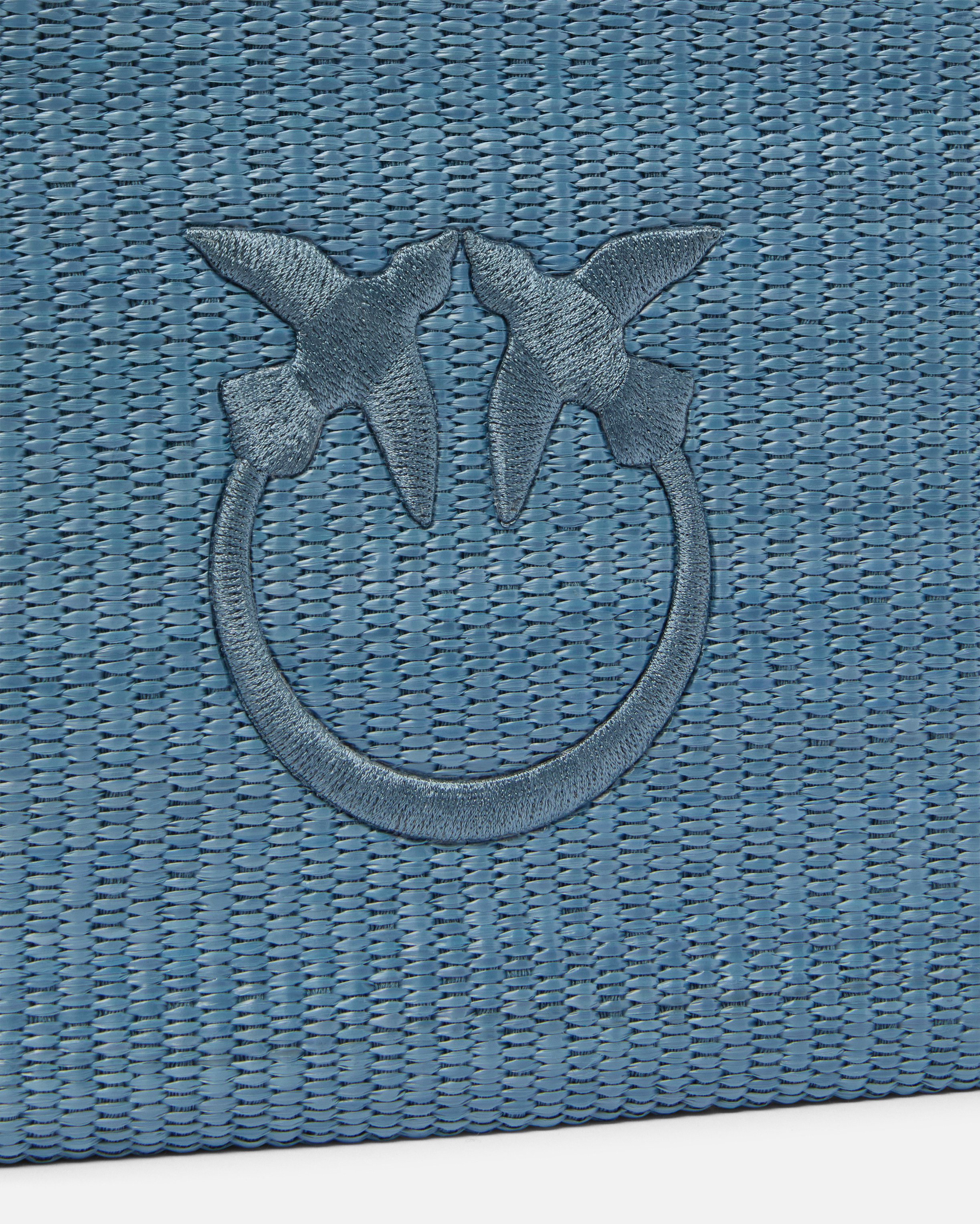 Raffia clutch with love birds logo PINKO Blue