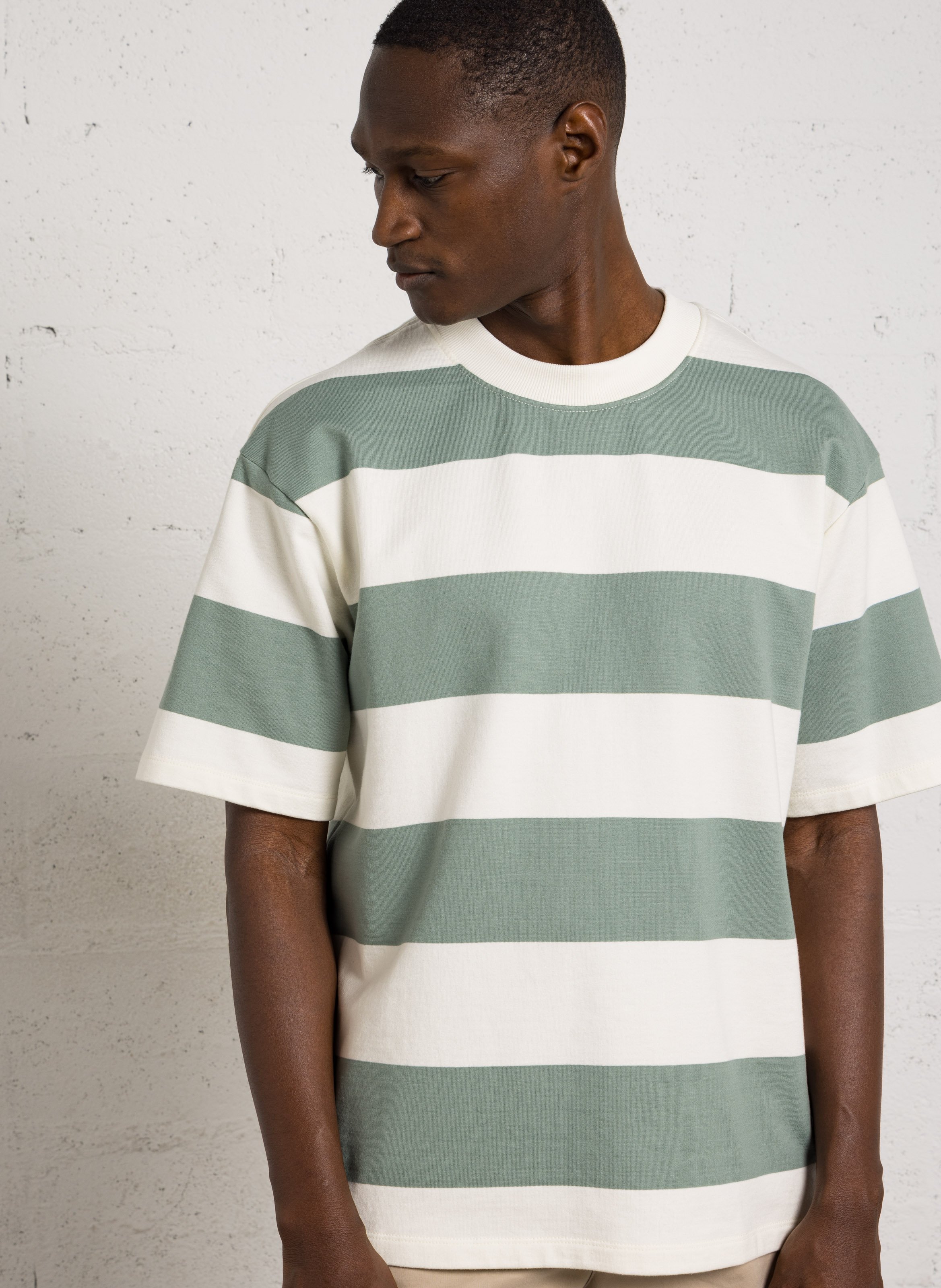 Tee-shirt droit rayé en coton bio MINIMUM Vert