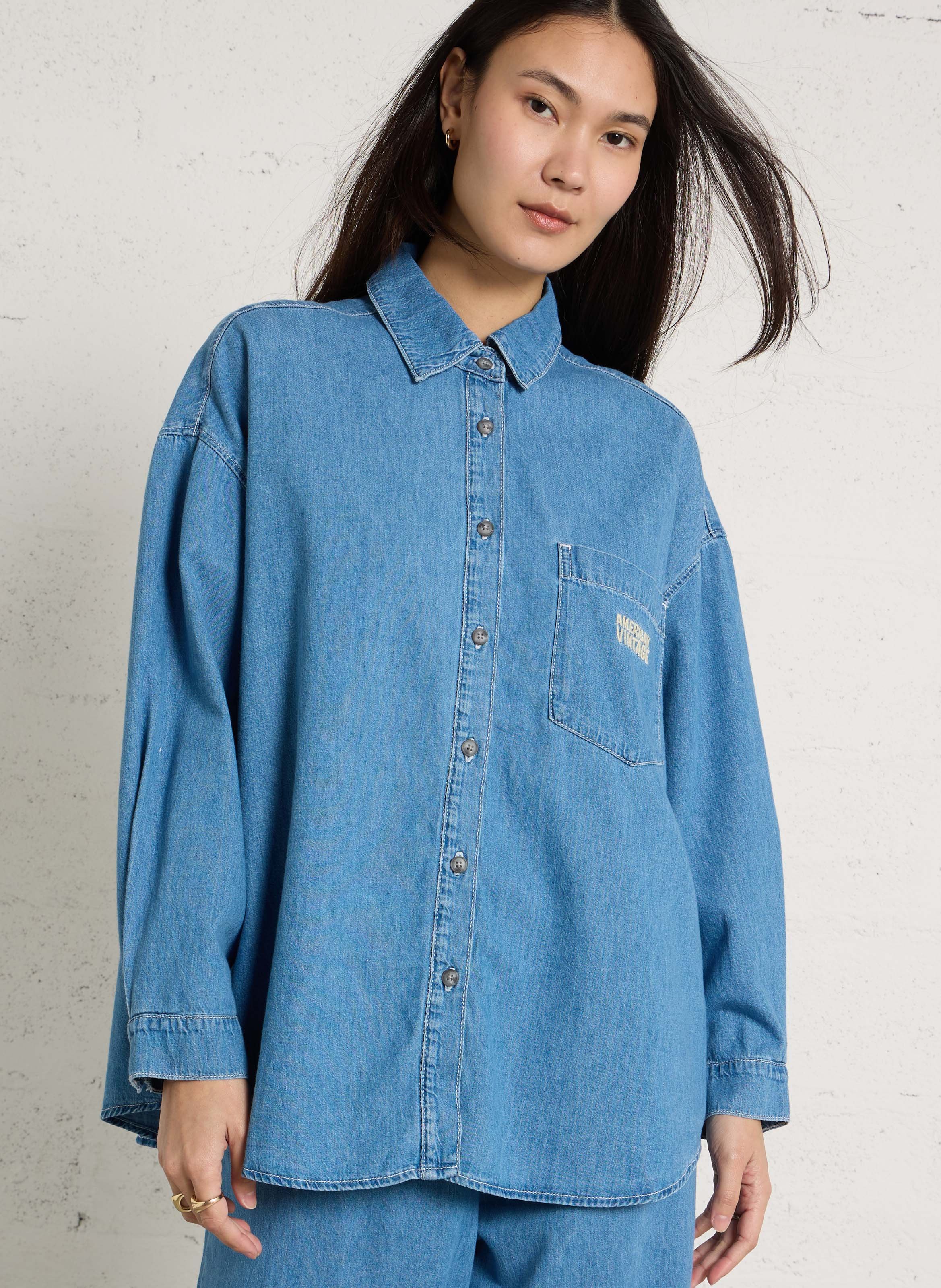 Oversized, katoenen blouse met klassieke kraag AMERICAN VINTAGE Blauw