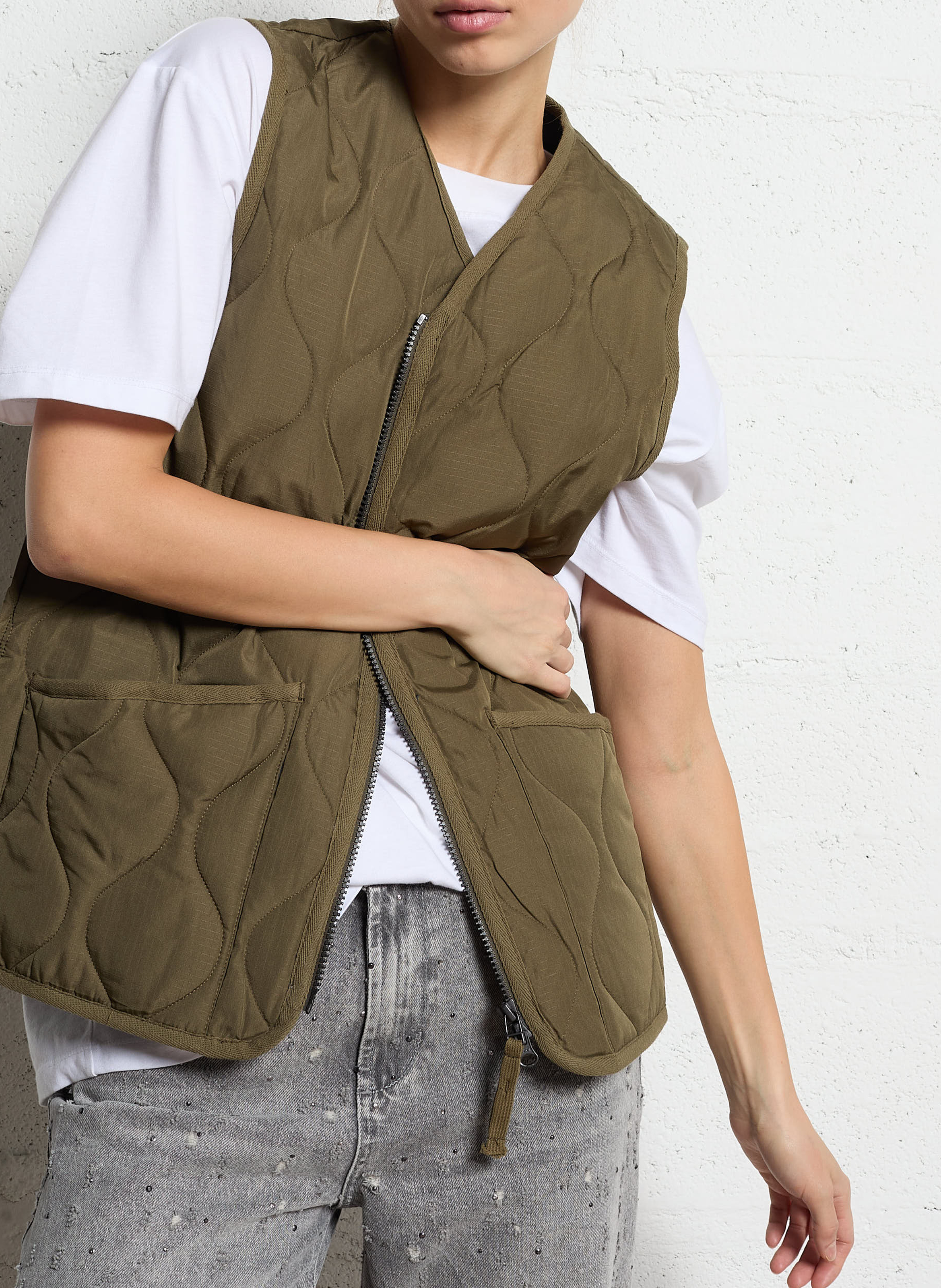 Quilted straight-cut jacket TAION Khaki