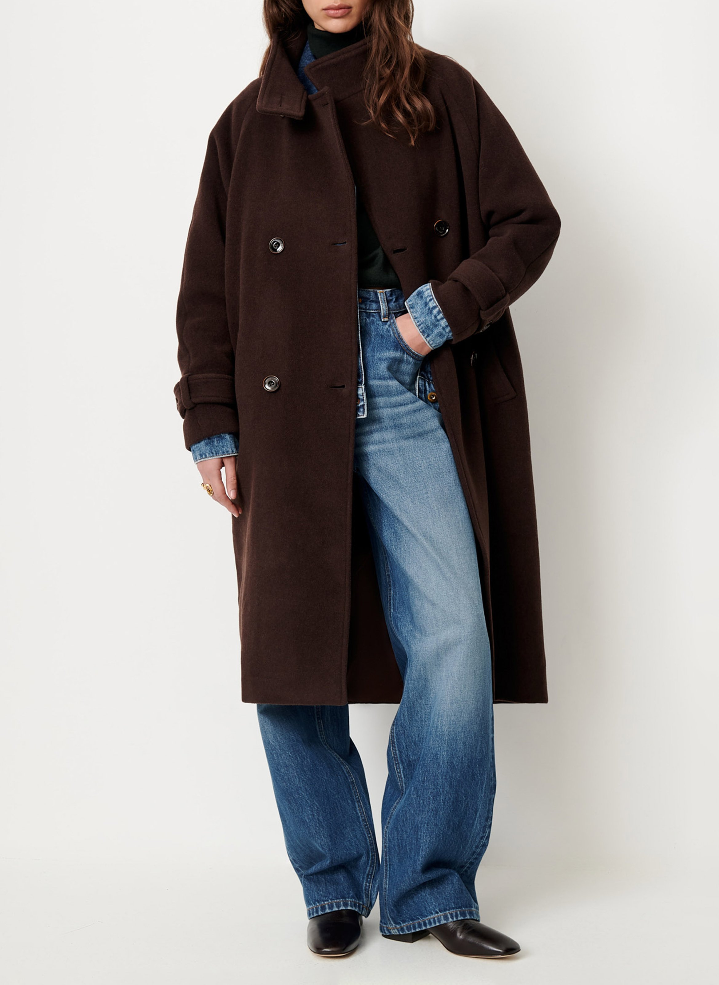 High-neck wool-blend coat SESSUN Brown