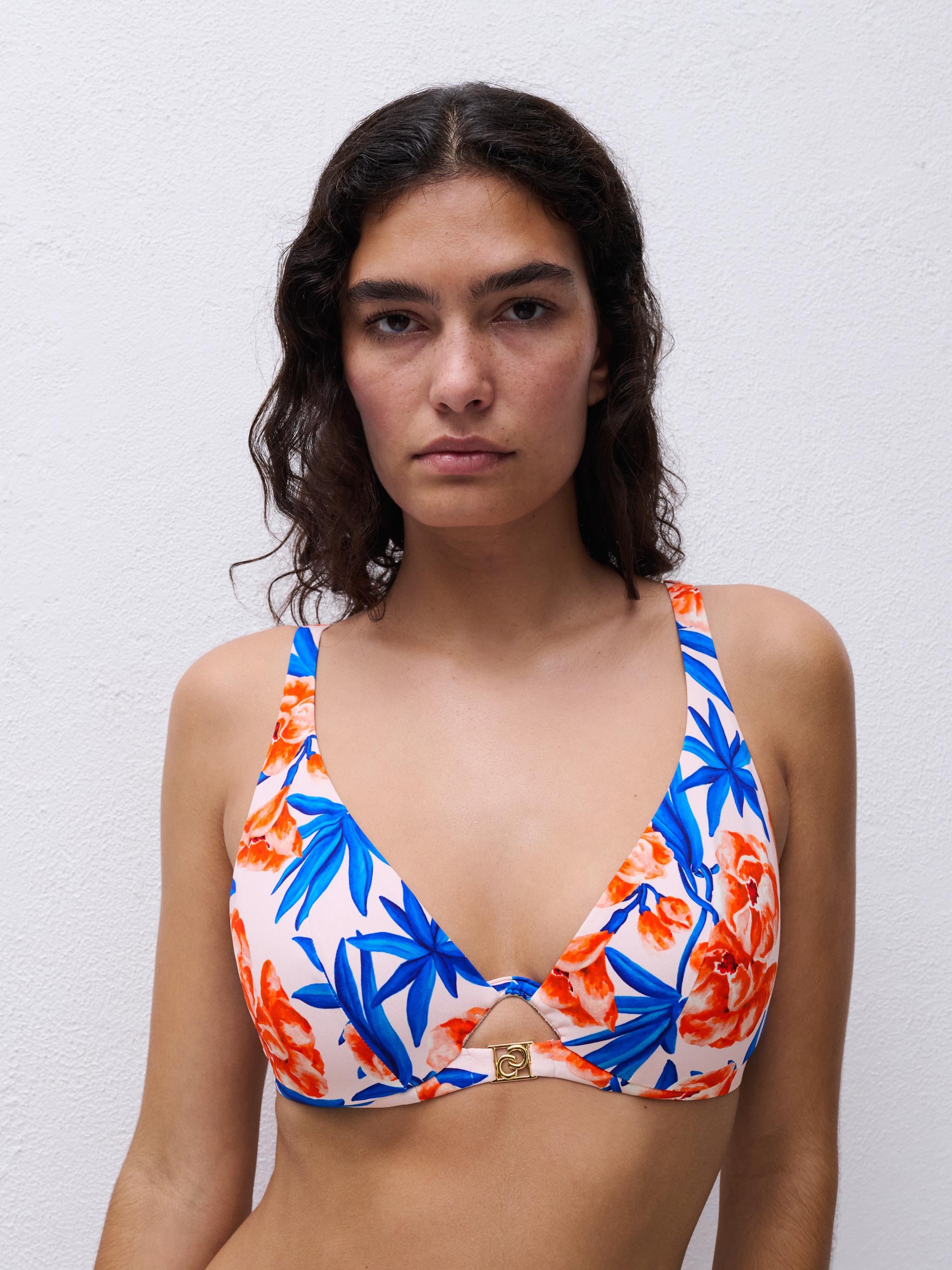 Plunging one-wire swimsuit top with multi-position straps CHANTELLE Blue
