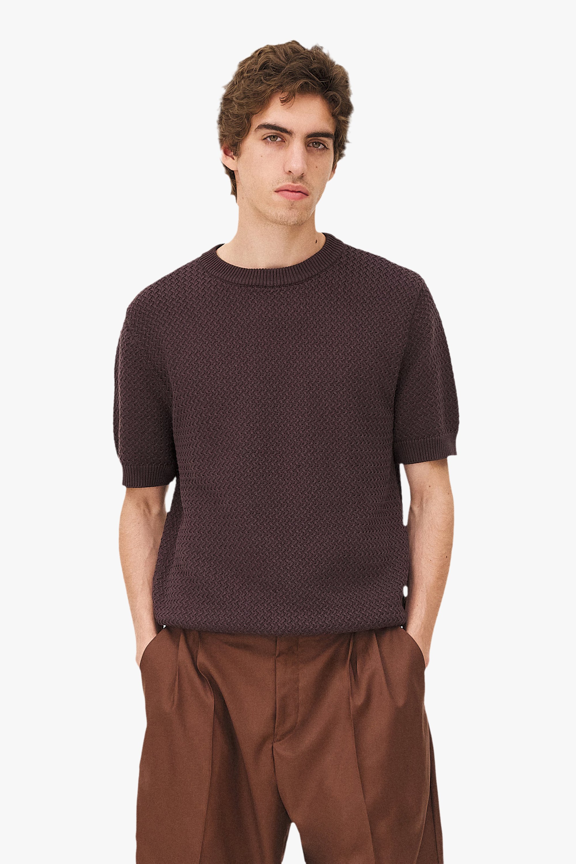 Short-sleeved knit madera Noyoco Brown