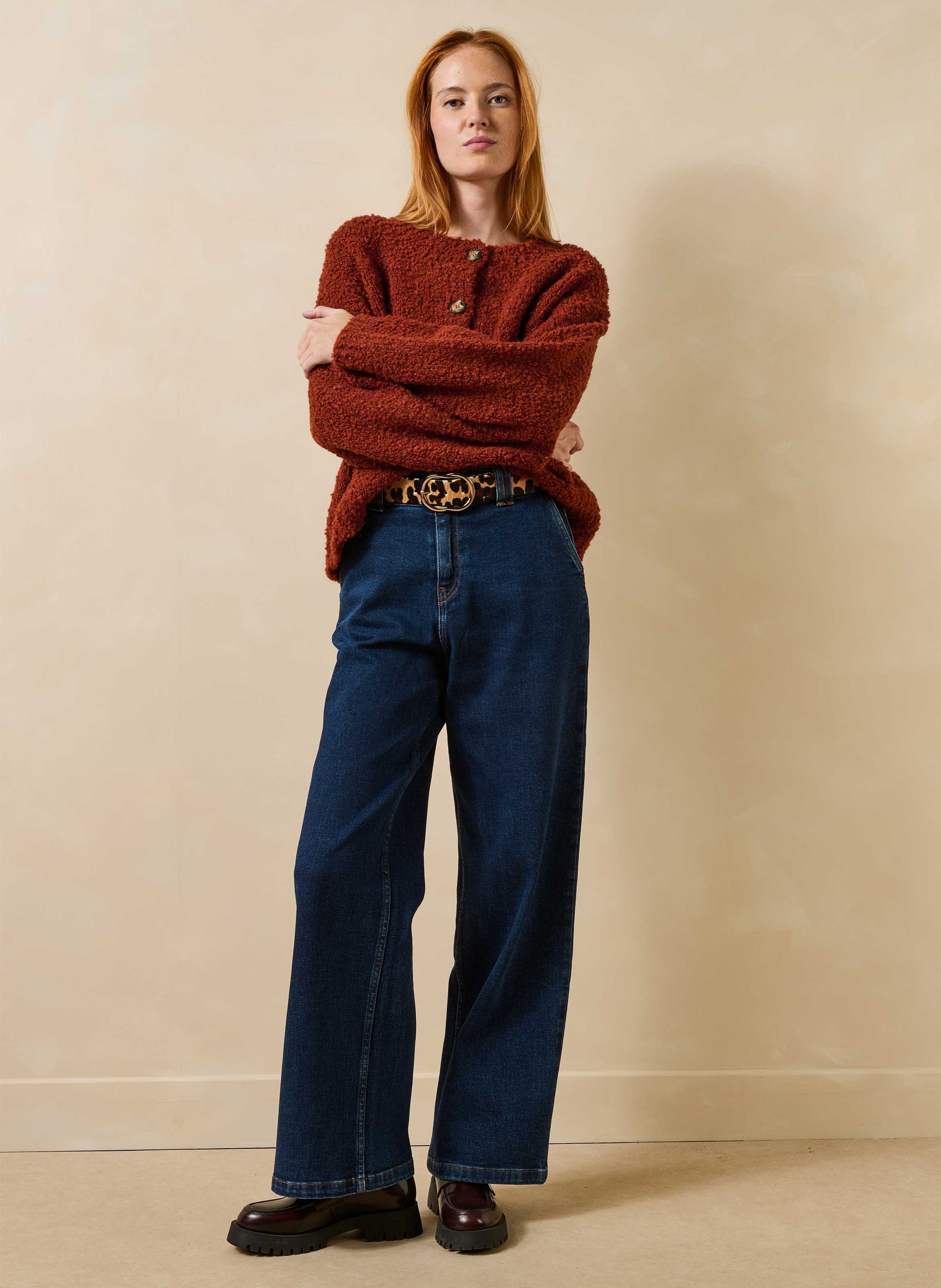 Gilet oversize col rond en maille LA FEE MARABOUTEE Marron