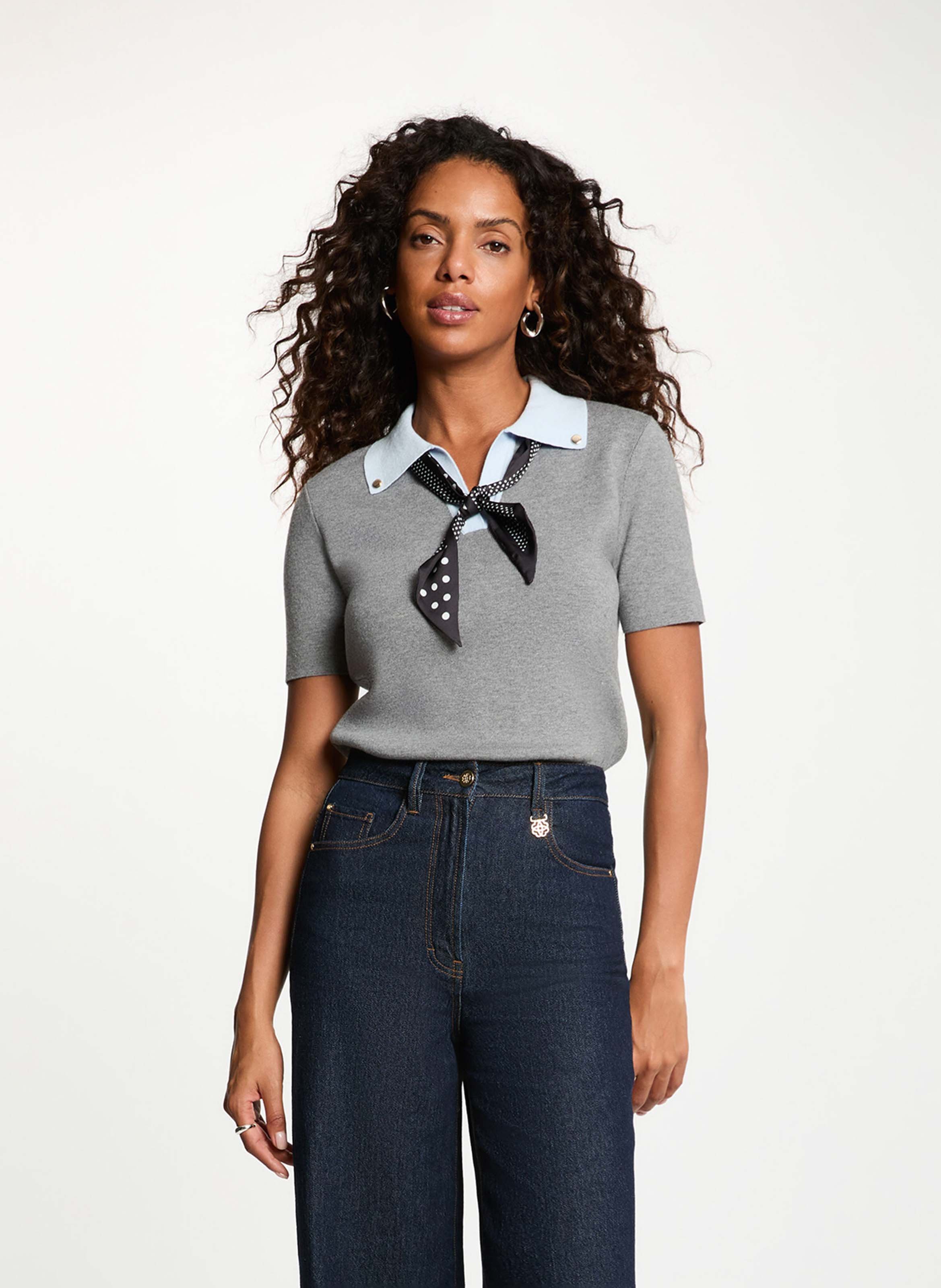 Pull droit col classique MORGAN Gris