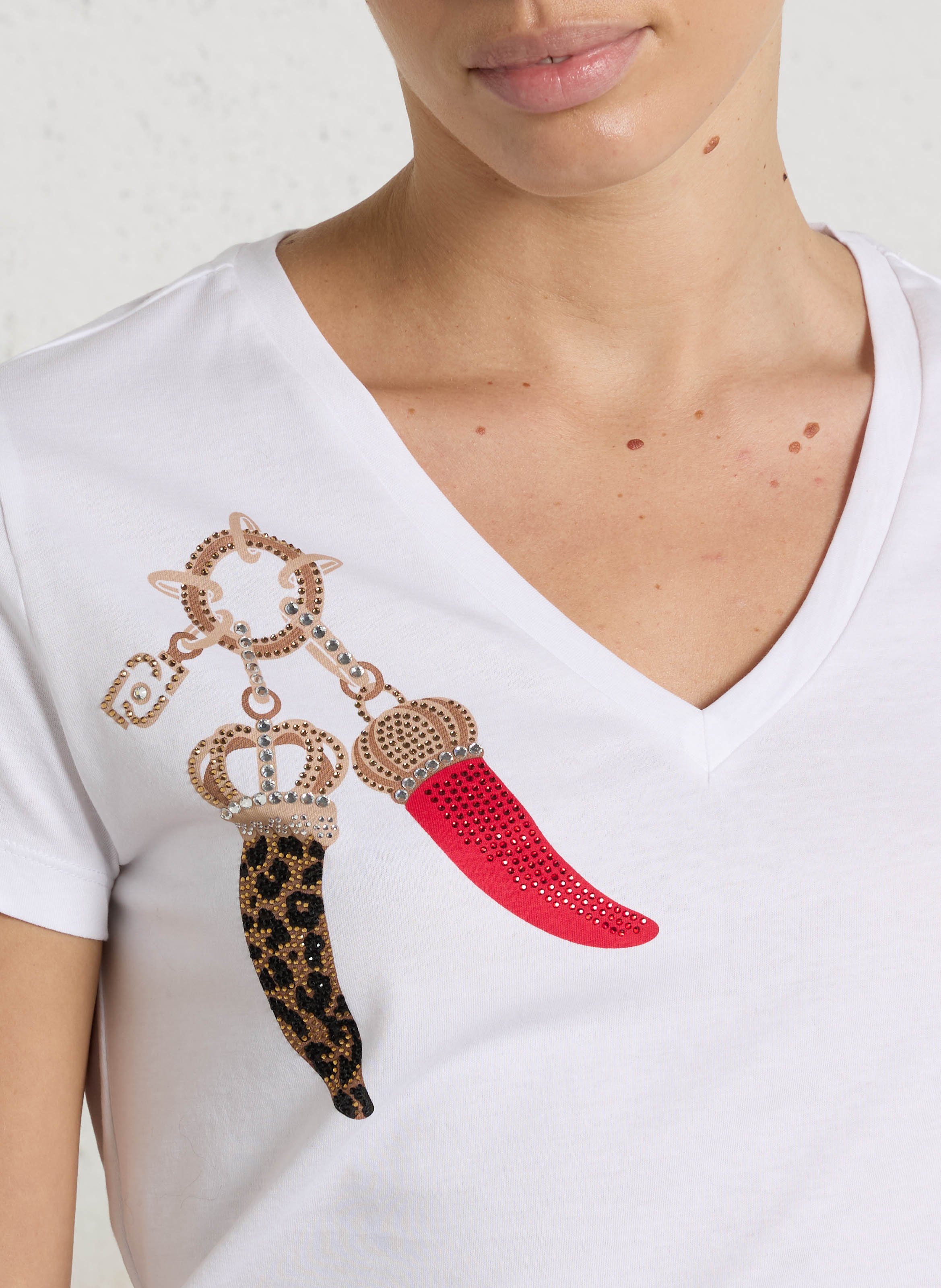 Gerade geschnittenes Baumwoll-T-Shirt mit V-Ausschnitt LIU JO Rot