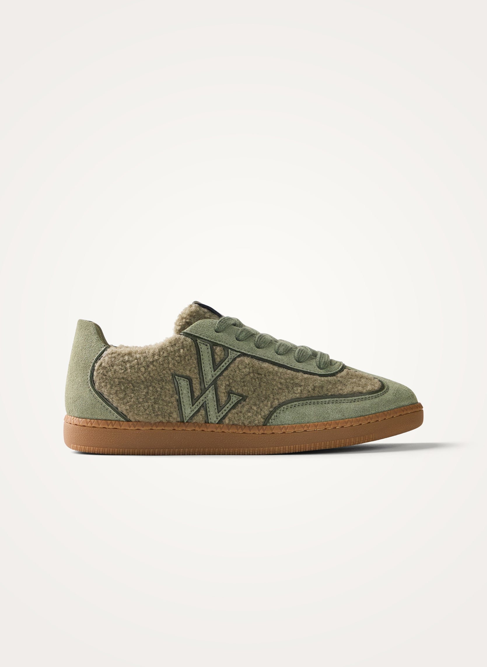 Monogram faux shearling sneakers with retro sole VANESSA WU Khaki