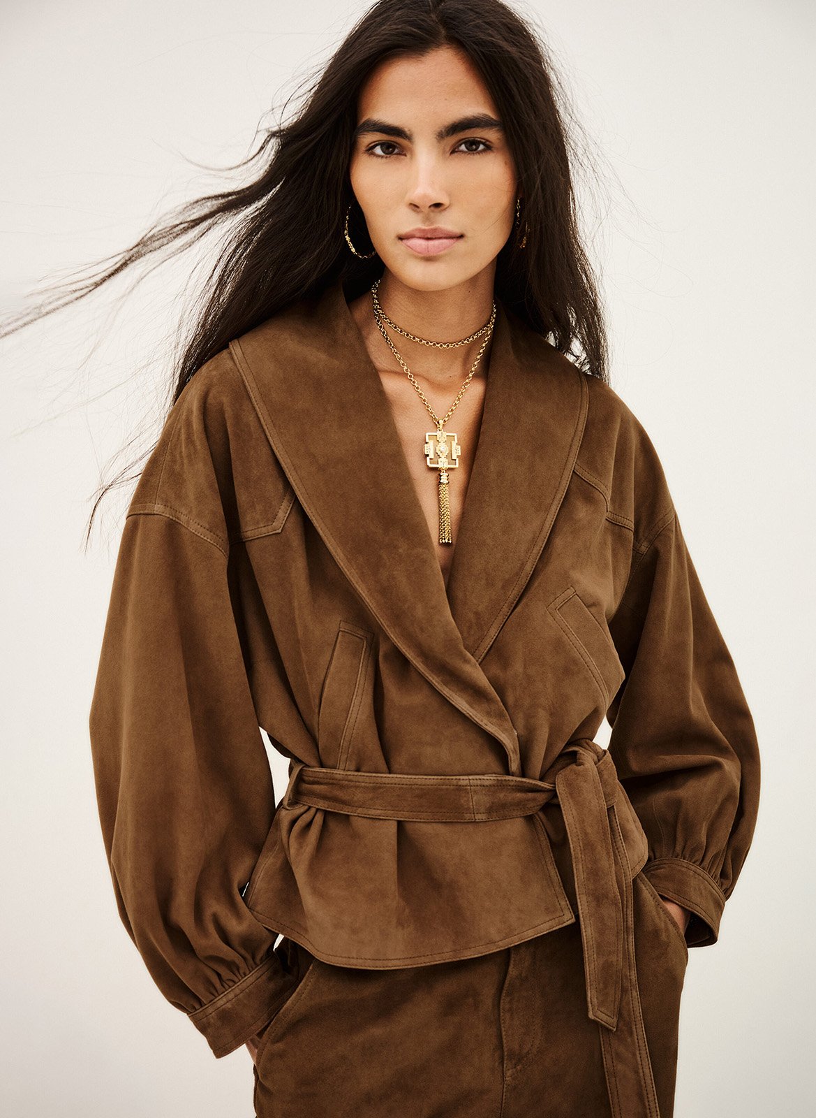 Veste ceinturée en cuir BA&SH Marron