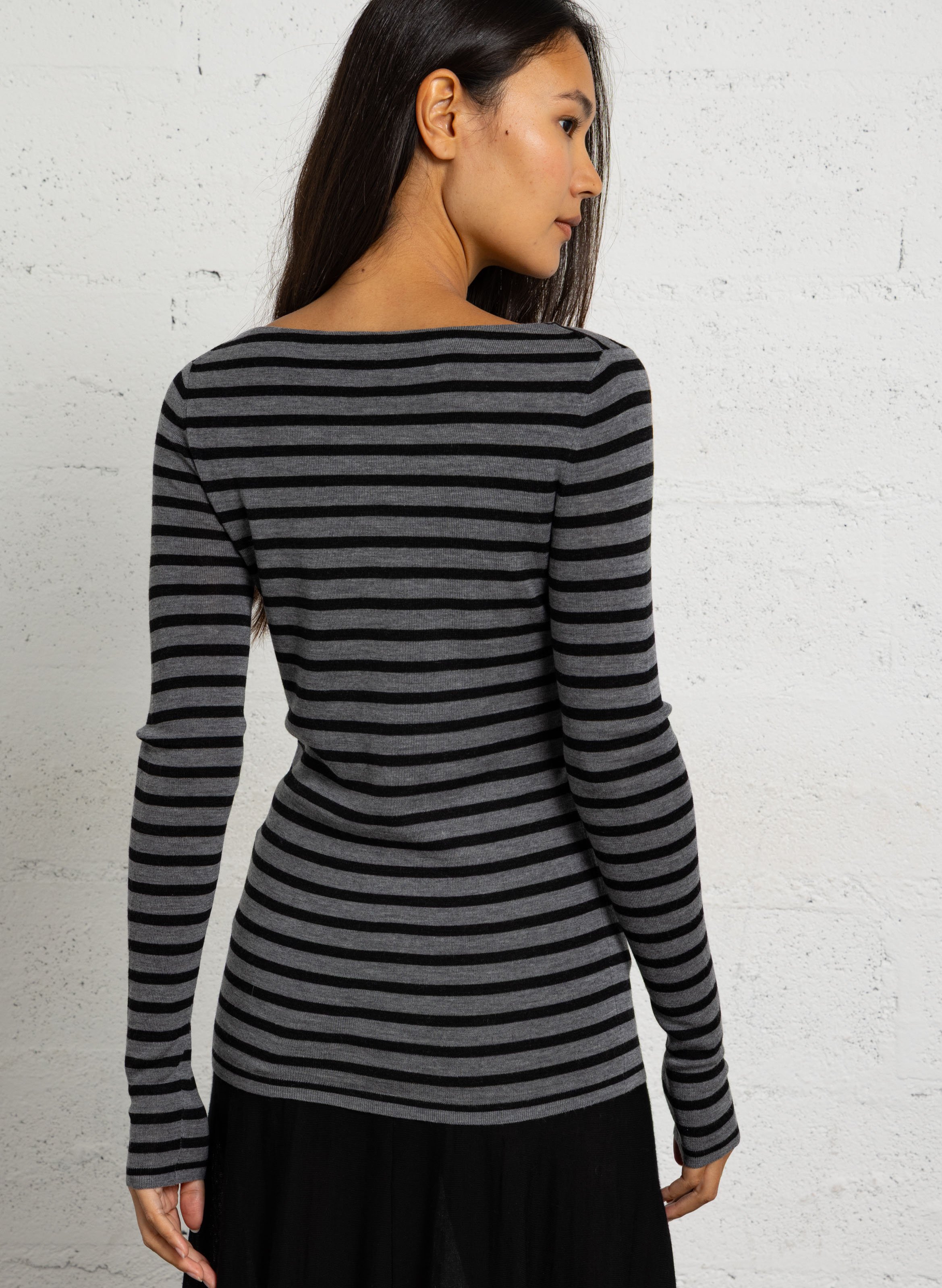Pull col bateau rayé en laine  LAURENCE BRAS Gris