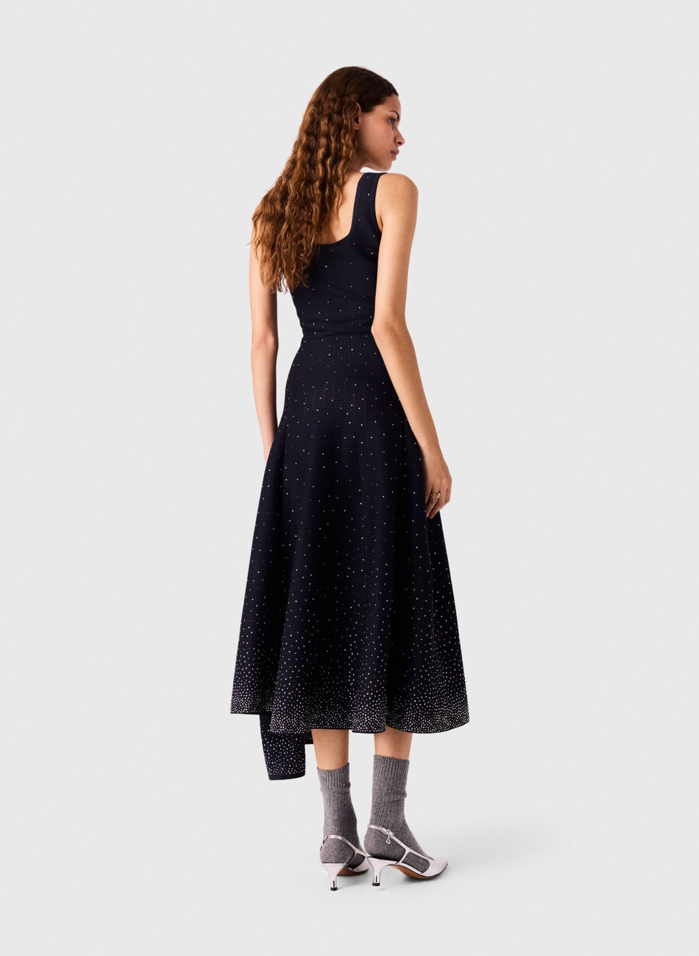 Robe midi évasée à strass MAJE Bleu