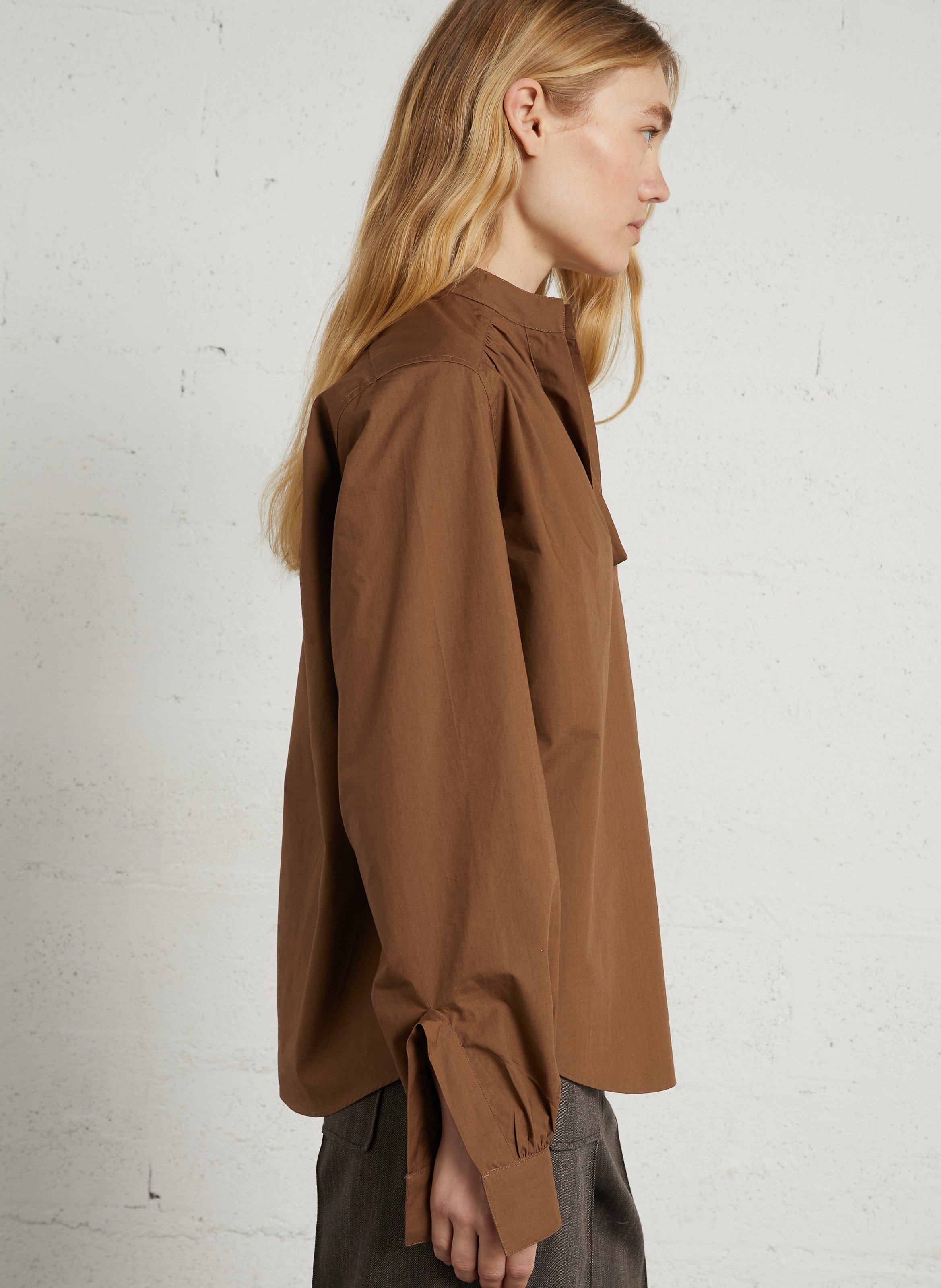 Plain Tunisian-collar blouse LAURENCE BRAS Brown